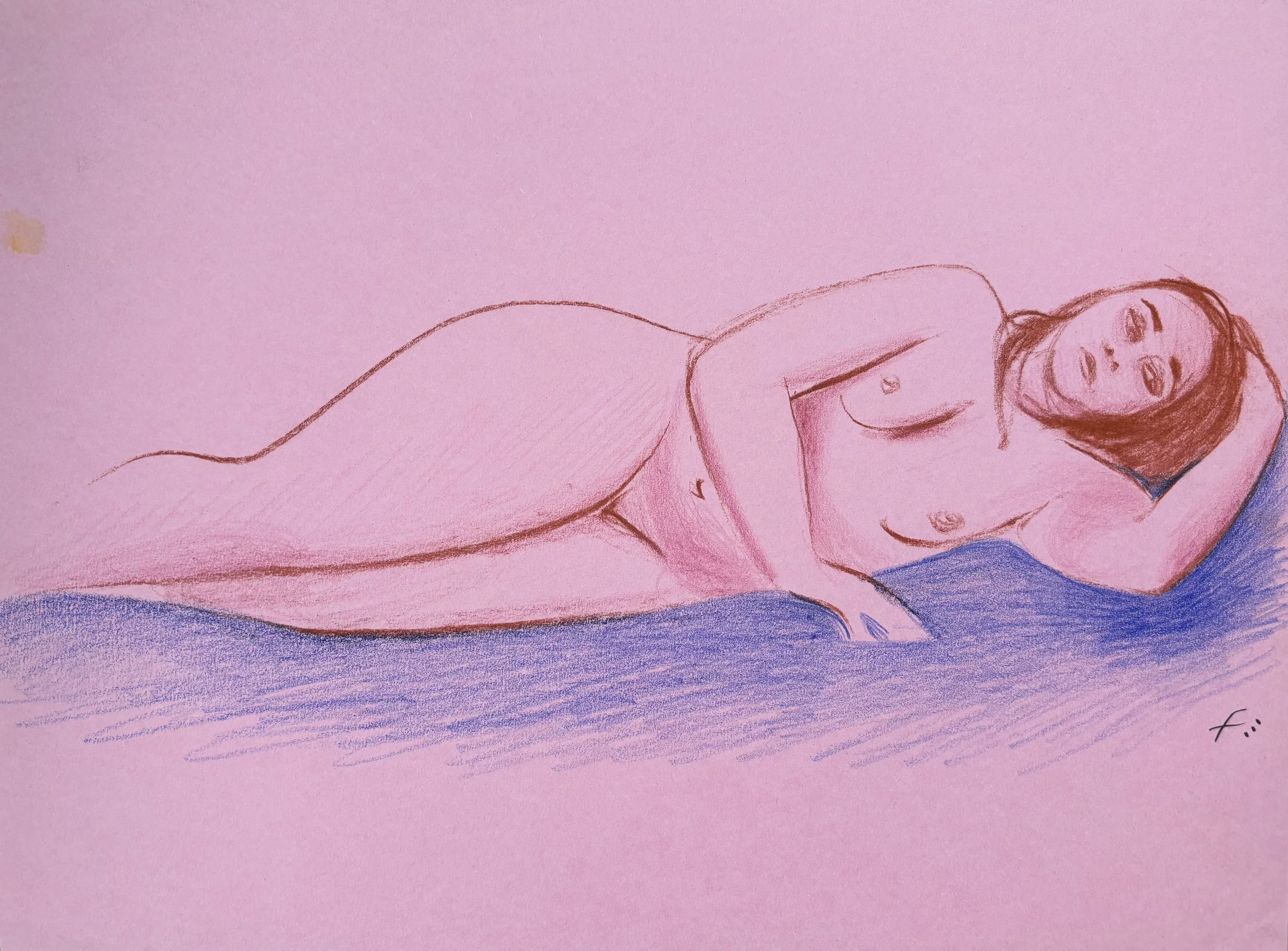 Life Model Reclining on Light Pink