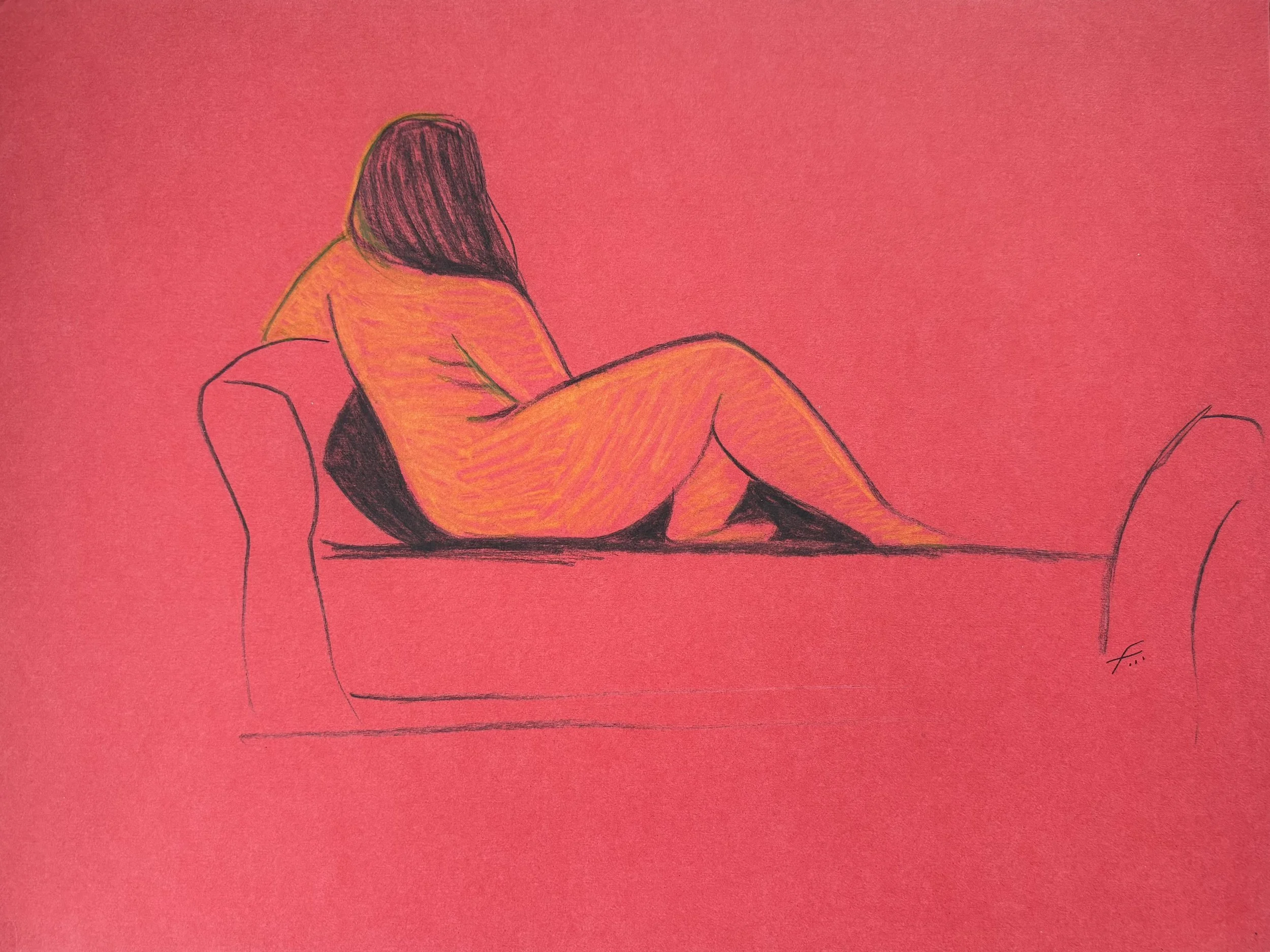 Life Model Sofa Pose on Red