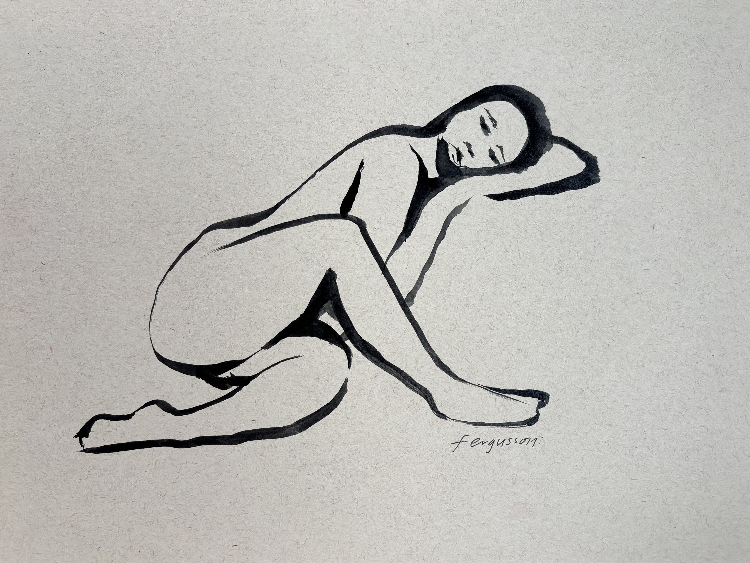 Life Model Resting on Grey