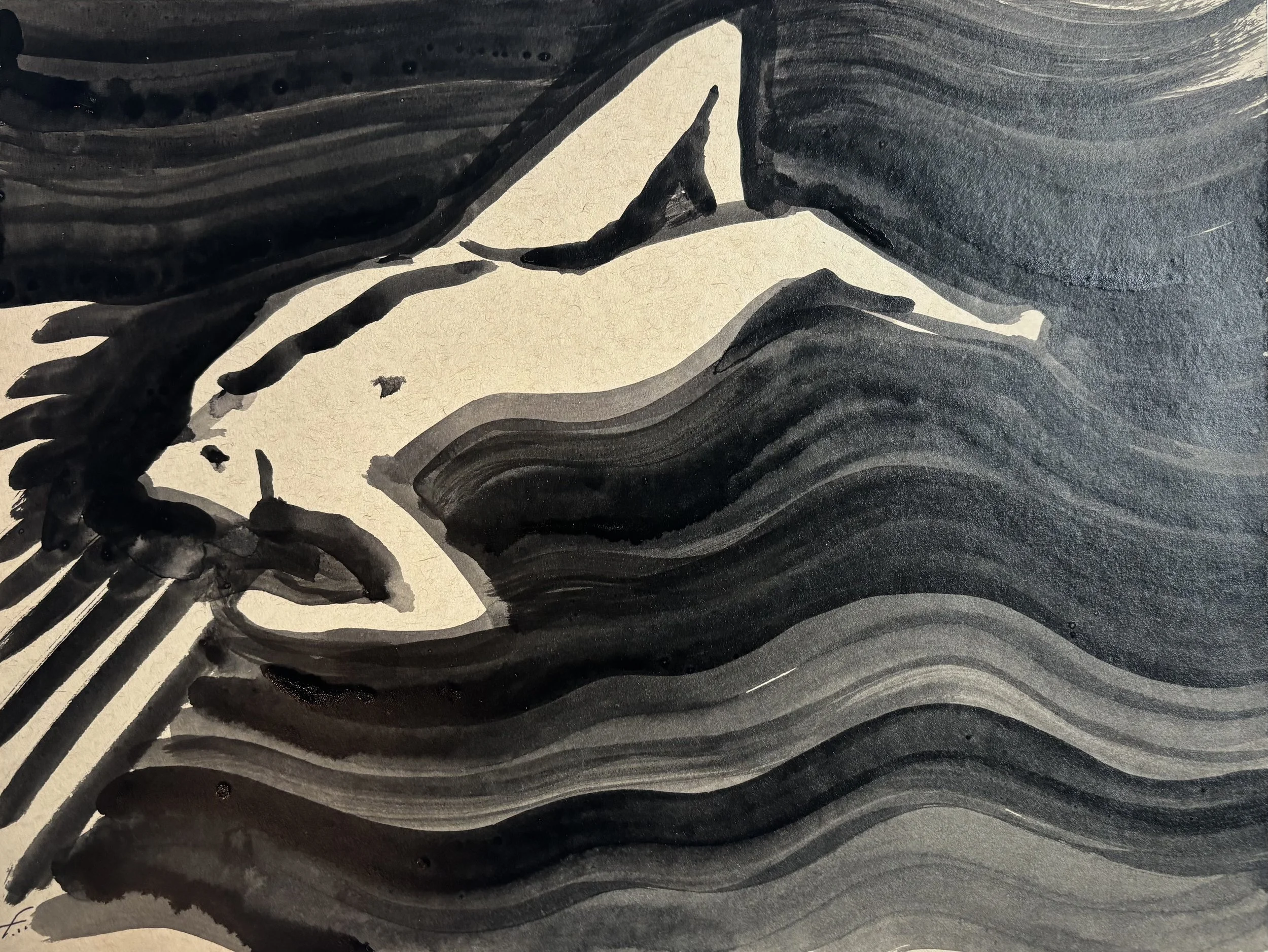 Life Model Reclining on Inky Waves