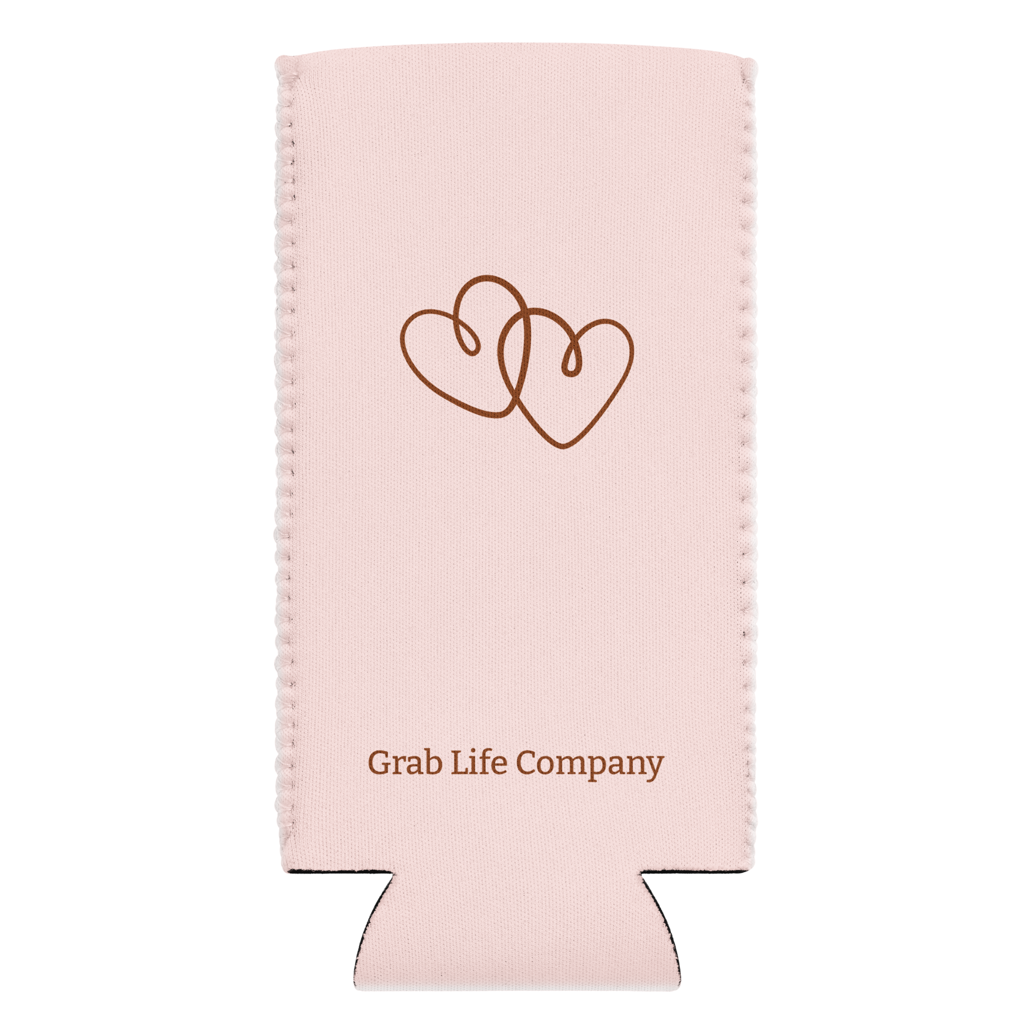 Grab Life Company coozie with Passenger Princess printed on a pink can cooler in regular and slim sizes. Image shows the back of the slim 12 oz. size.