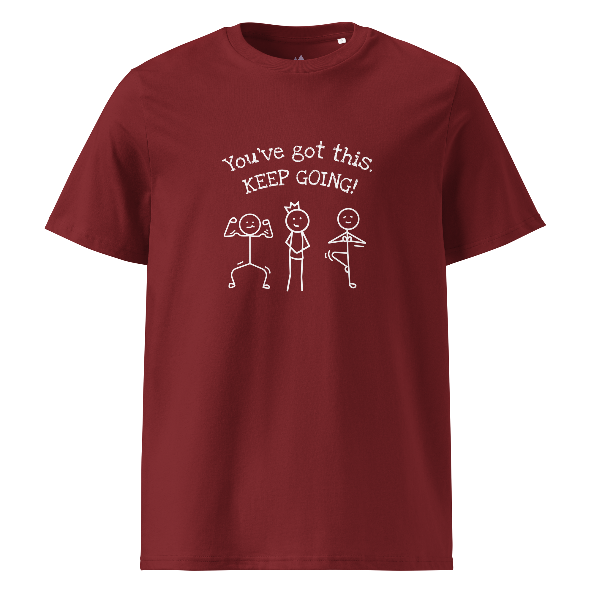 Grab Life Company t-shirt with You've Got This Keep Going printed in white on the front of a burgundy shirt.