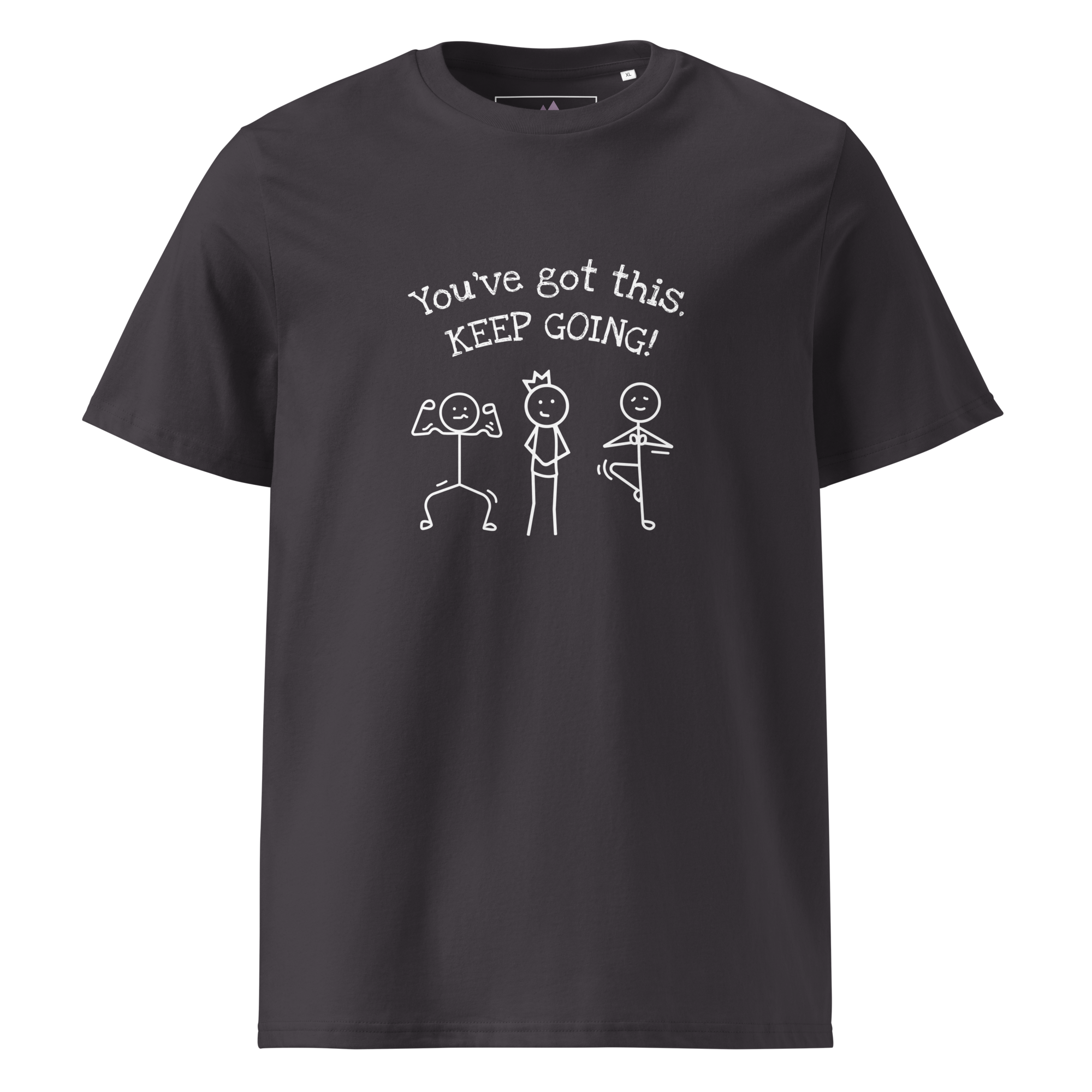 Grab Life Company t-shirt with You've Got This Keep Going printed in white on the front of a anthracite colored or dark grey shirt.