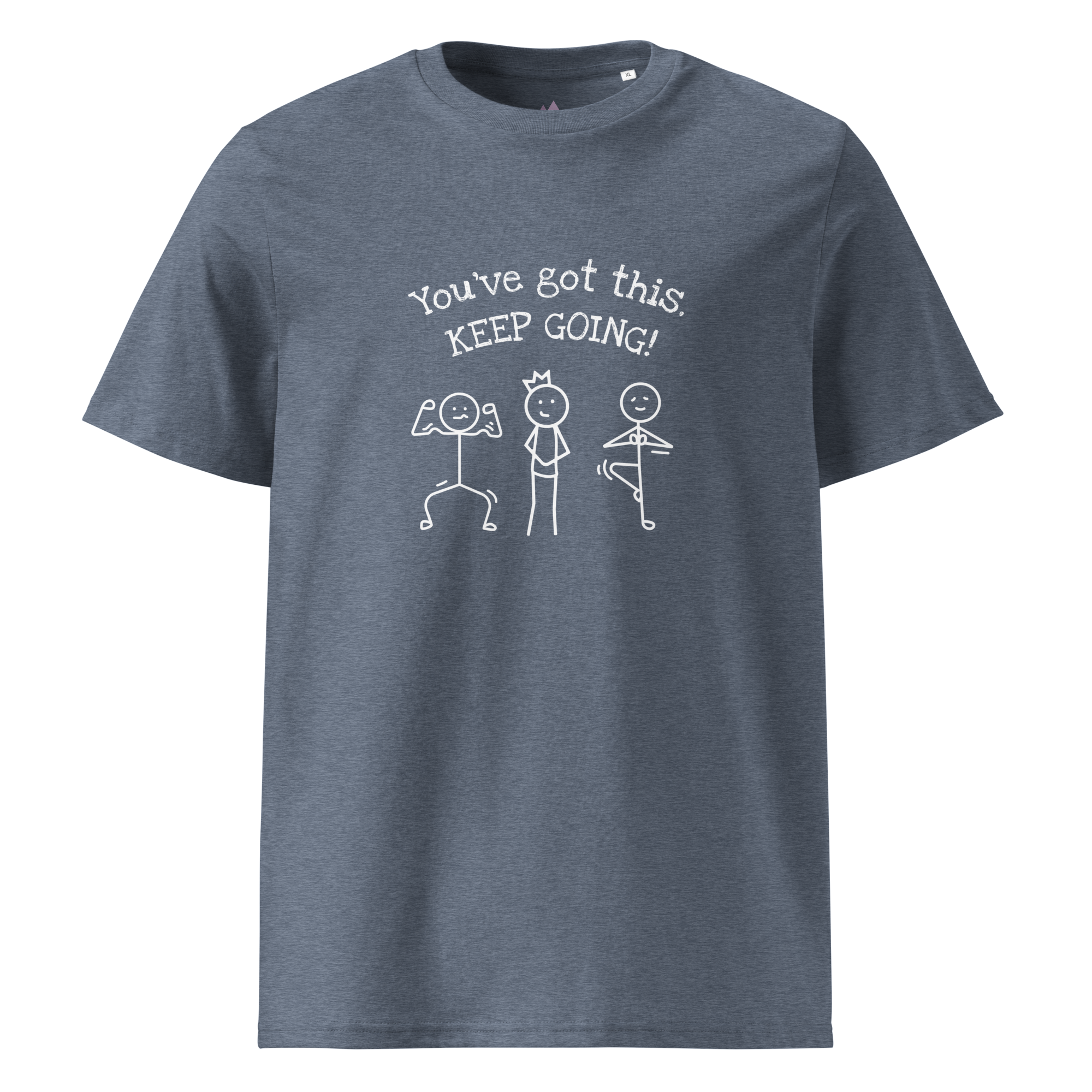 Grab Life Company t-shirt with You've Got This Keep Going printed in white on the front of a heather blue shirt.