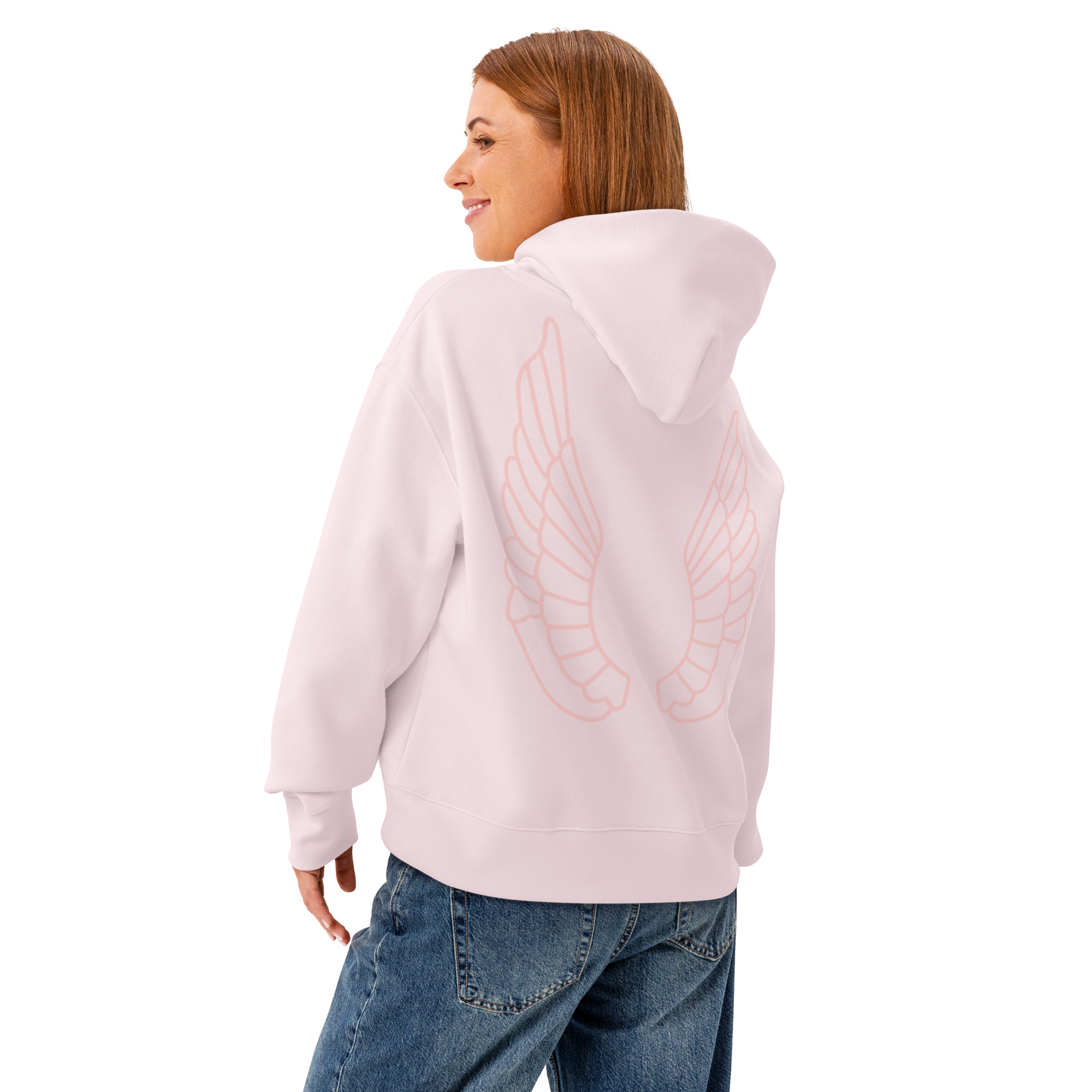 Grab Life Company hoodie with But First You Must Leap on the front in pink and wings on the back of Orchid Pink sweatshirt.