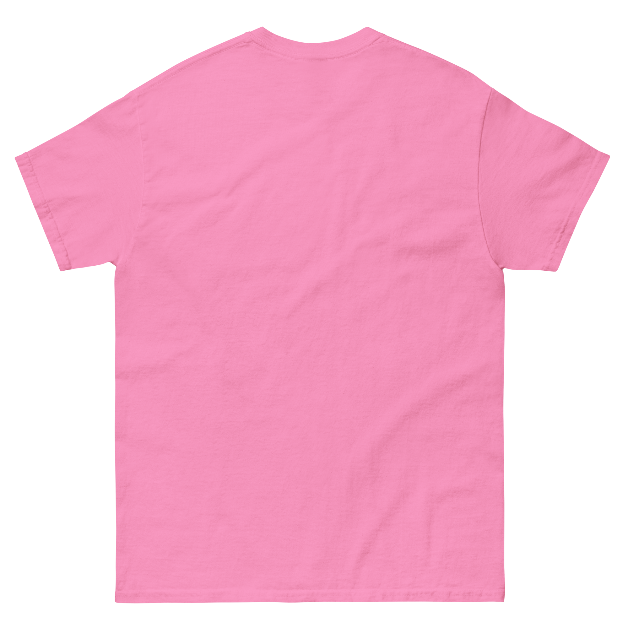 Grab Life Company t-shirt with But First You Must LEAP printed in black on front of azalea pink shirt. Image shows back of shirt.