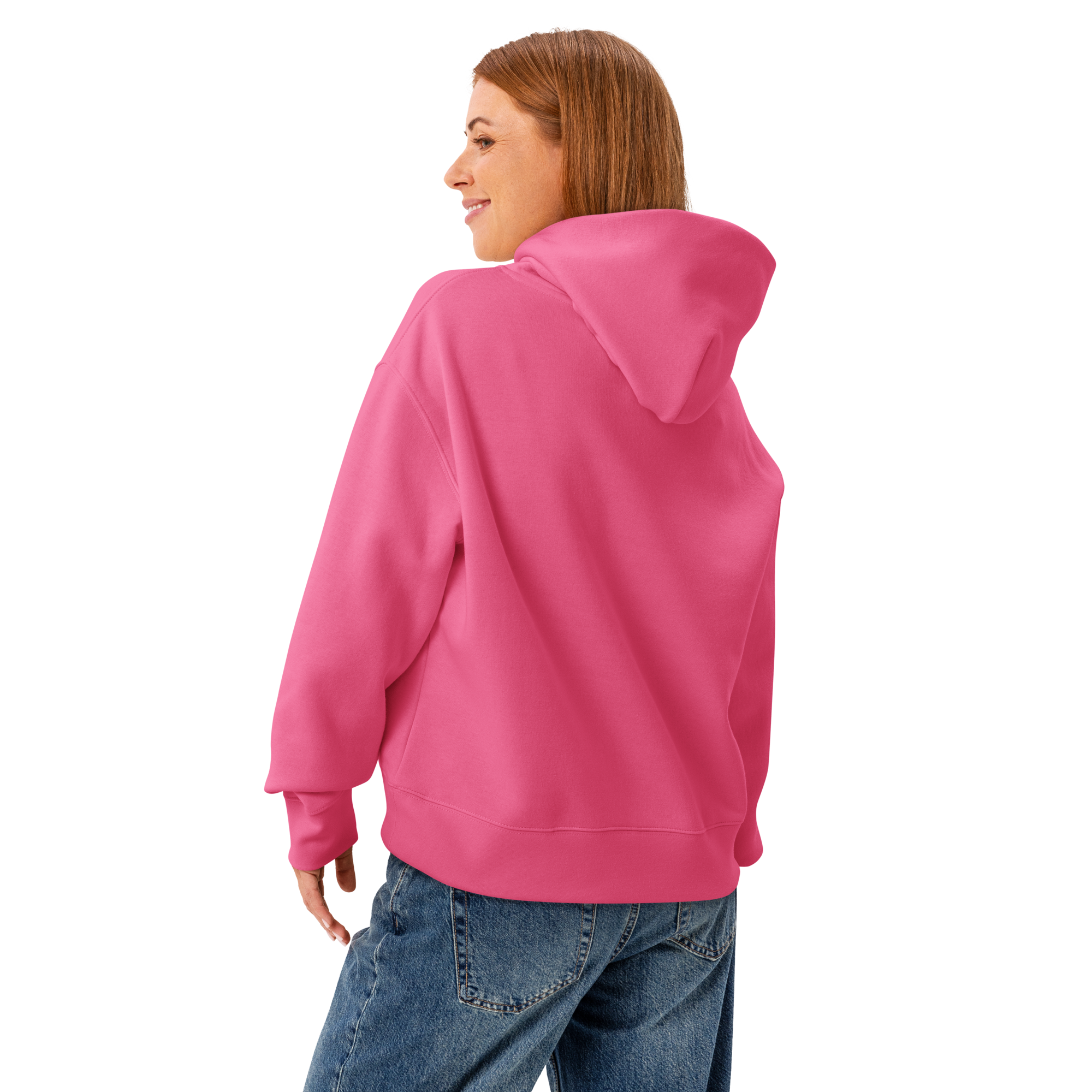 Grab Life Company hoodie with Dating Apps are out of Style written in light pink on Charity Pink sweatshirt. image shows the back.