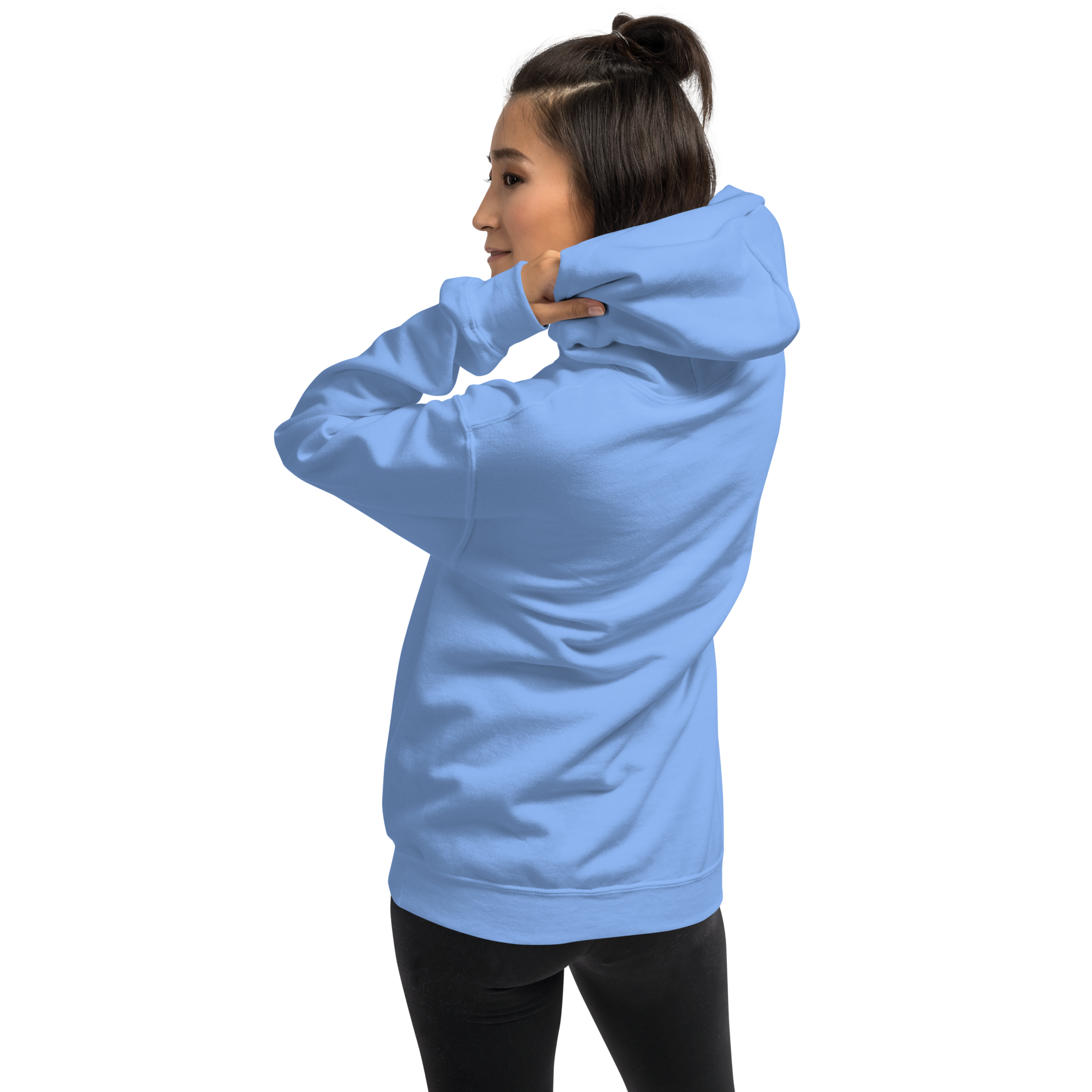 Grab Life Company unisex sweatshirt with Life is Short Don't Waste it on Dating Apps printed in black on Carolina blue hoodie. Image shows back of sweatshirt.
