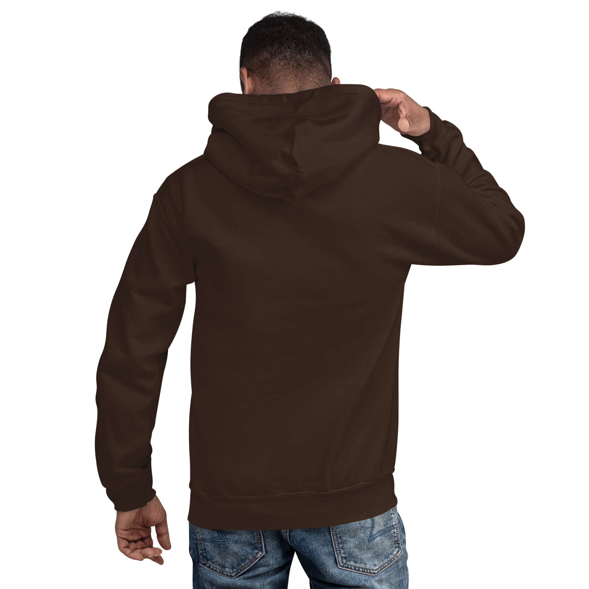 Grab Life Company unisex sweatshirt with Life is Short Don't Waste it on Dating Apps printed in white on dark chocolate hoodie. Image shows back of sweatshirt.