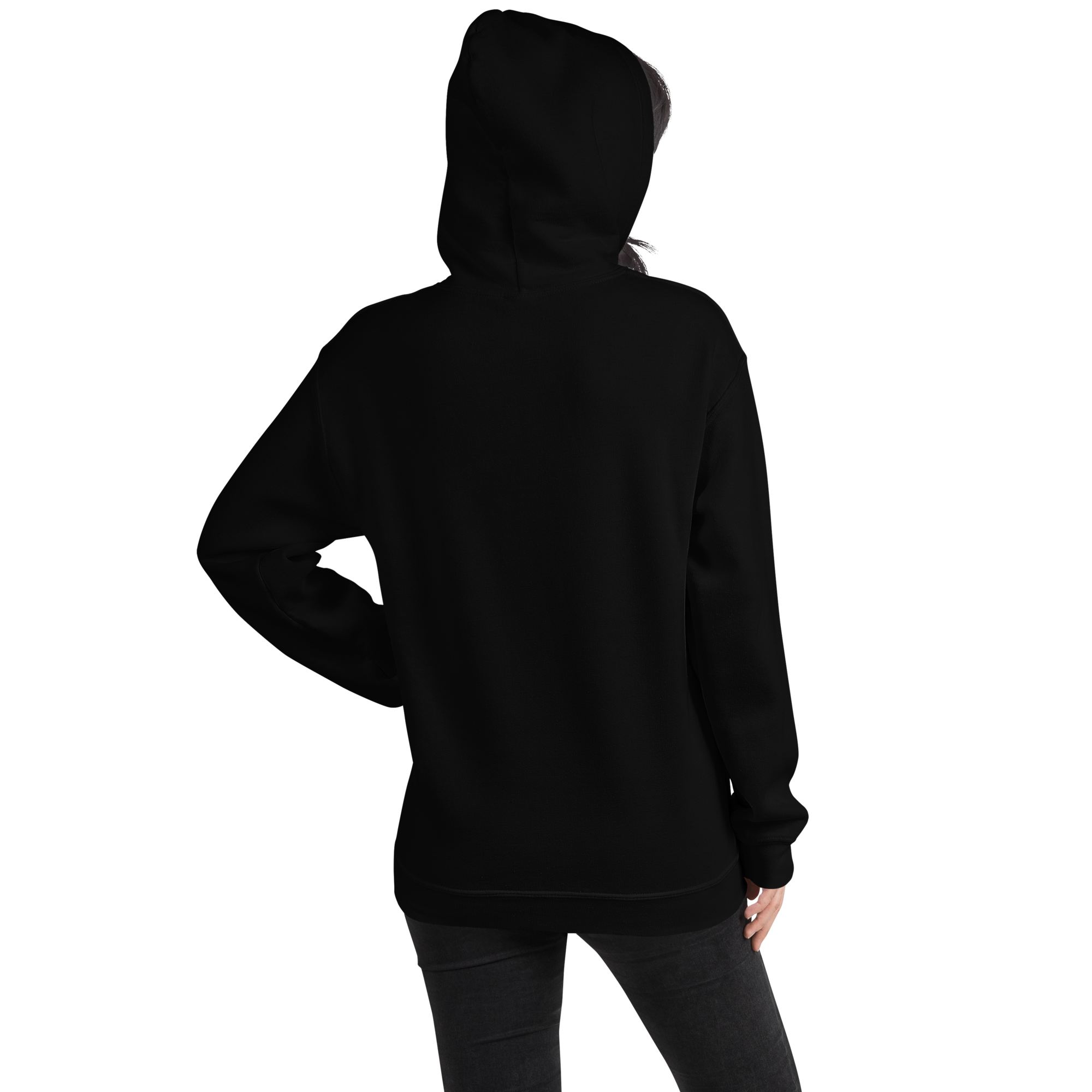 Grab Life Company unisex sweatshirt with Life is Short Don't Waste it on Dating Apps printed in white on black hoodie. Image shows back of sweatshirt.