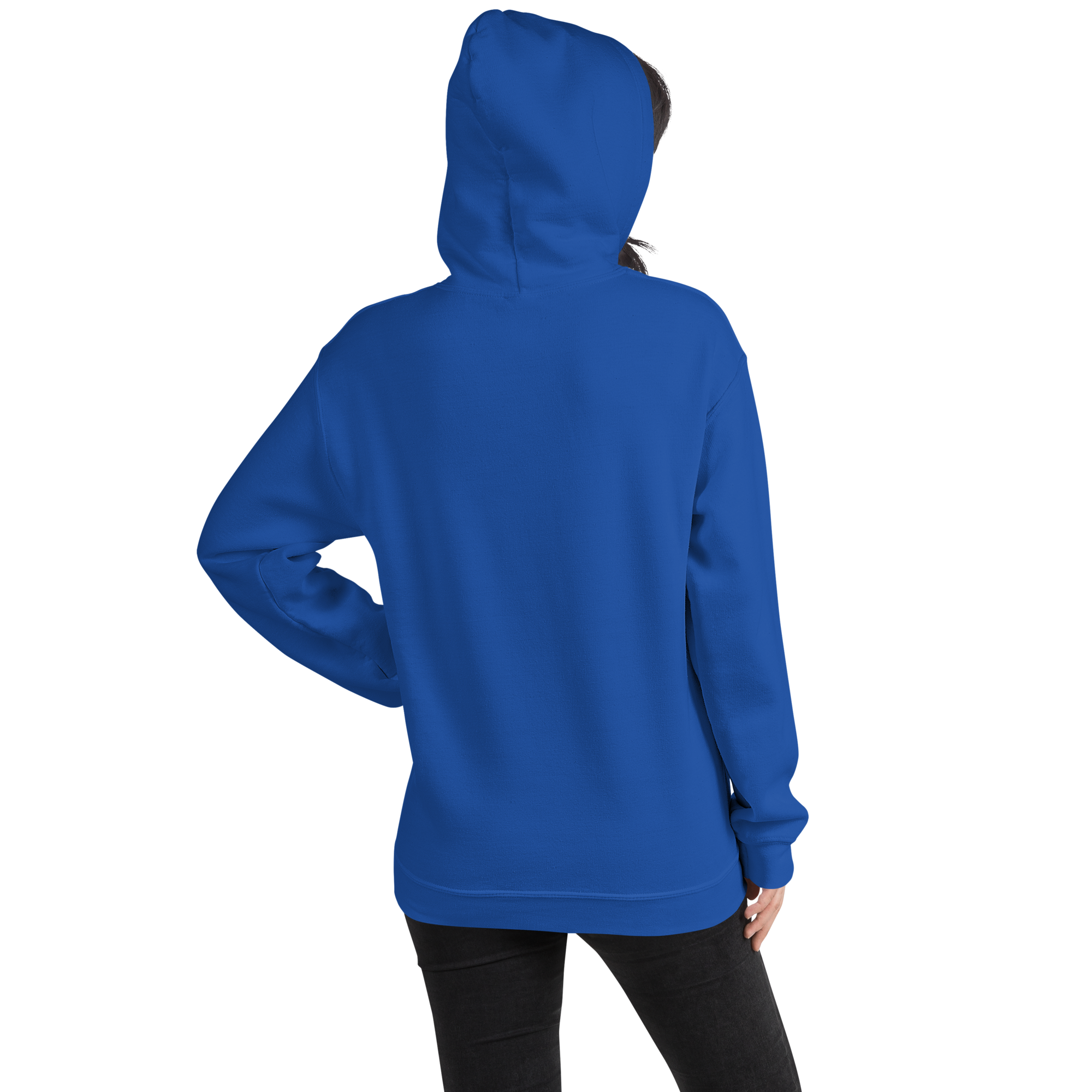 Grab Life Company unisex sweatshirt with Life is Short Don't Waste it on Dating Apps printed in white on royal blue hoodie. Image shows back of sweatshirt.