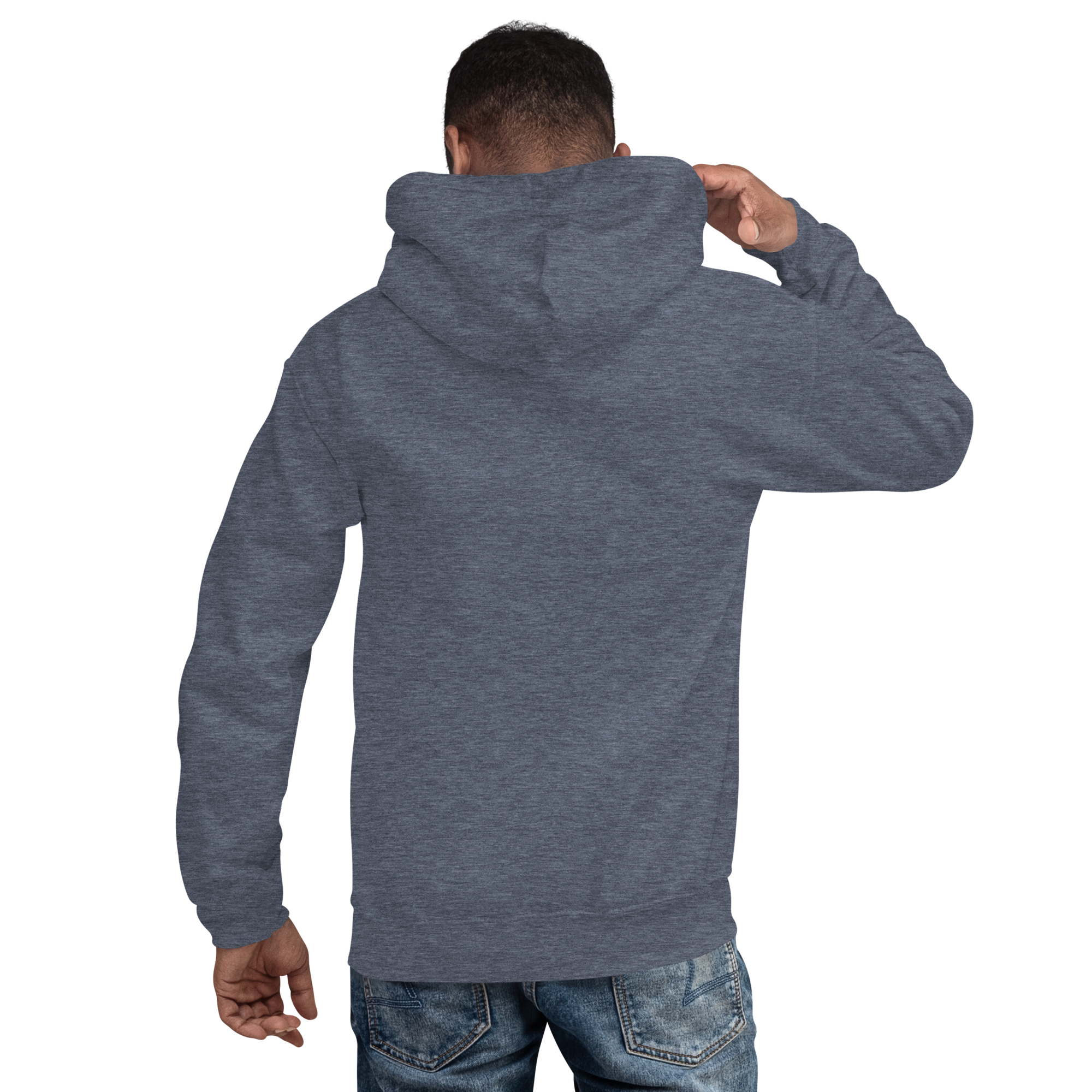 Grab Life Company unisex sweatshirt with Life is Short Don't Waste it on Dating Apps printed in white on heather sport dark navy hoodie. Image shows back of sweatshirt.