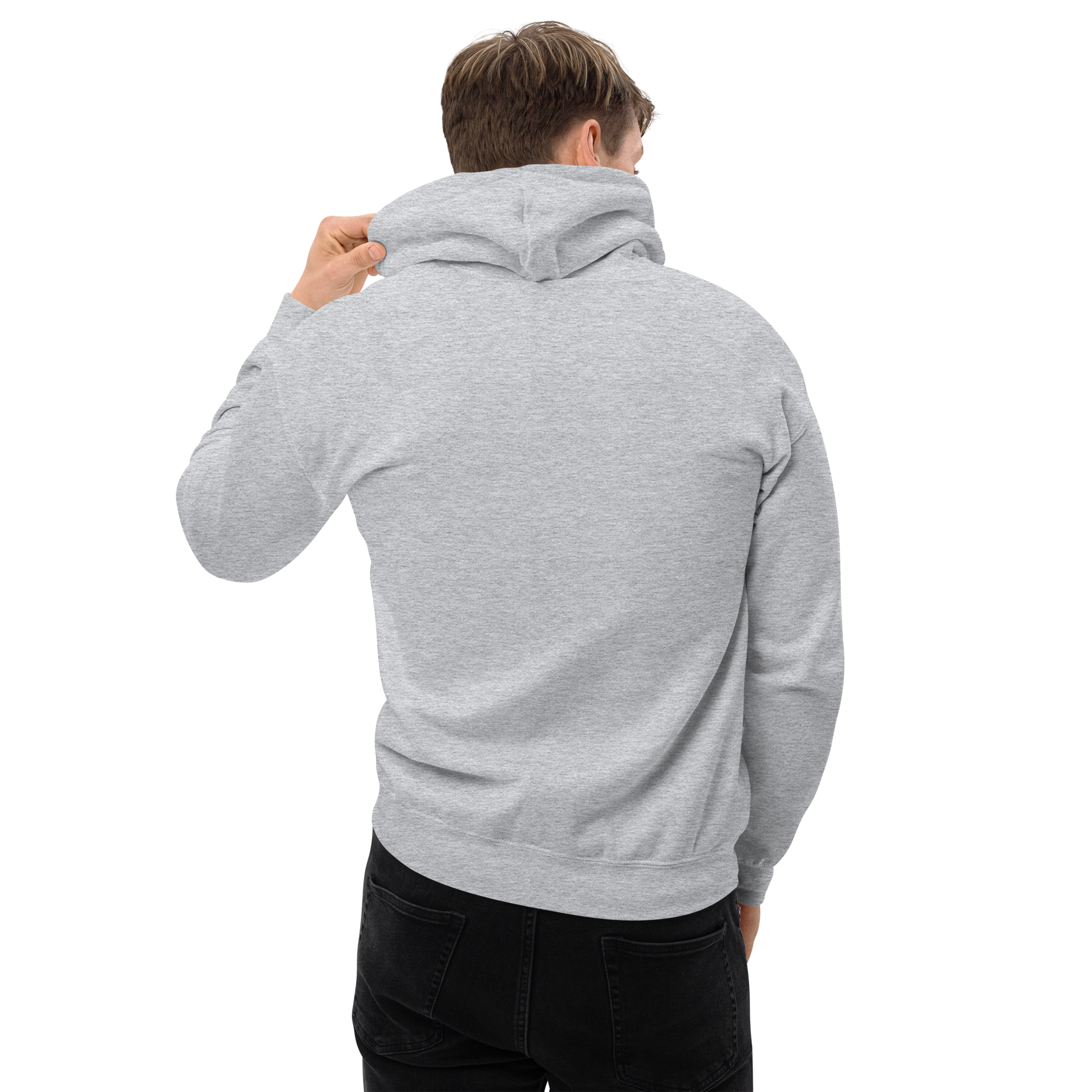 Grab Life Company unisex sweatshirt with Life is Short Don't Waste it on Dating Apps printed in white on sport grey hoodie. Image shows back of sweatshirt.