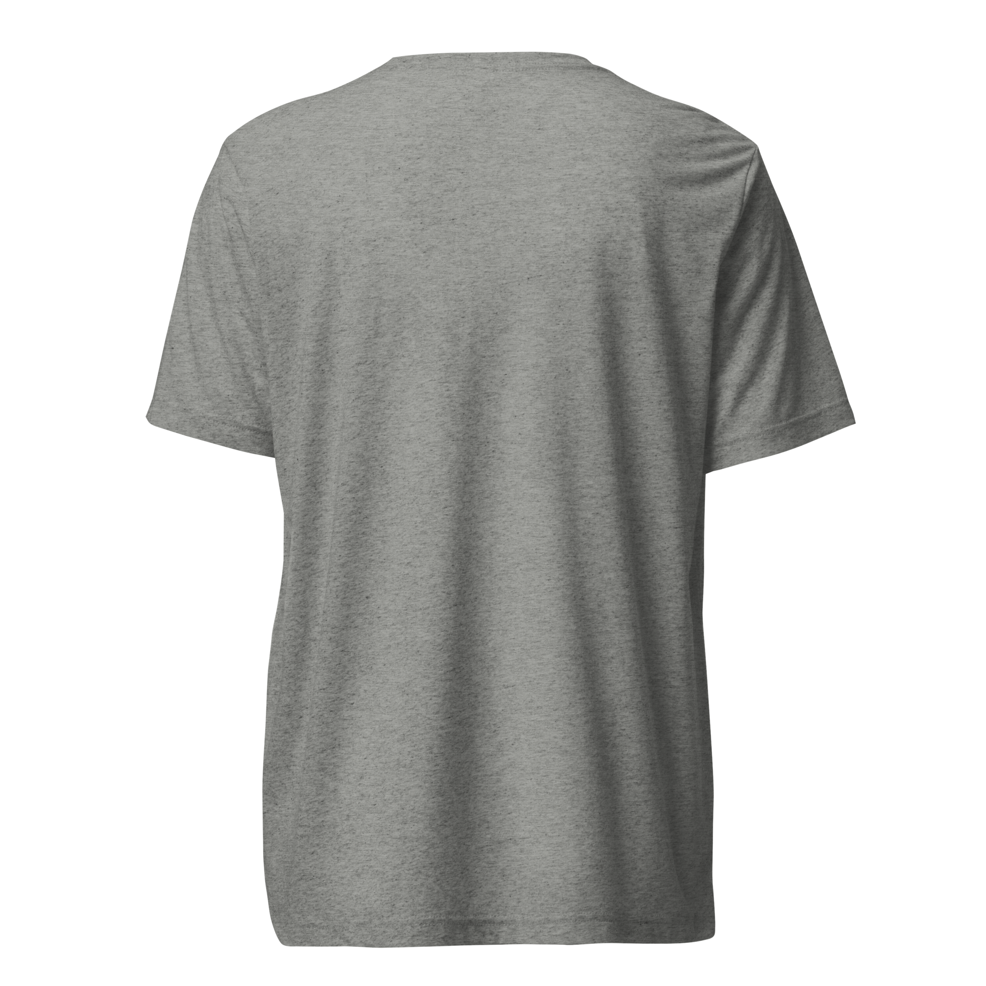 Grab Life Company unisex t-shirt with To-Do List: wake up. drink coffee. do shit. repeat. written on the front in black on a athletic grey triblend tee. Image shows the back.