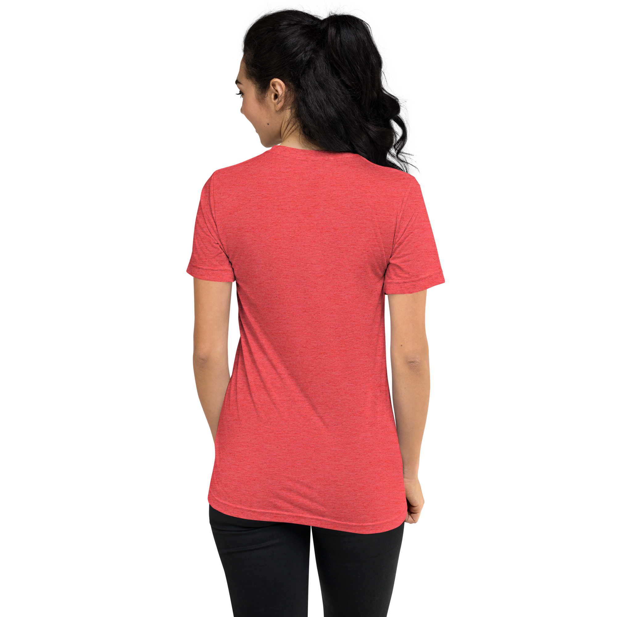 Grab Life Company unisex t-shirt with To-Do List: wake up. drink coffee. do shit. repeat. written on the front in white on a red triblend tee. Image shows the back.