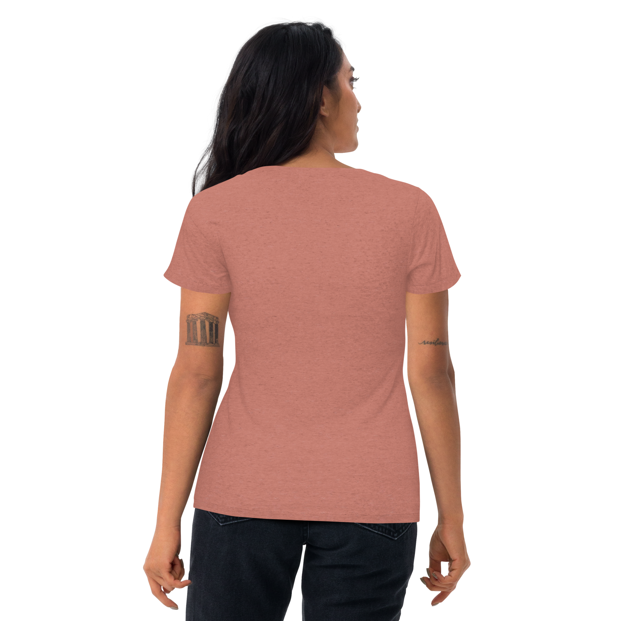 Grab Life Company unisex t-shirt with To-Do List: wake up. drink coffee. do shit. repeat. written on the front in white on a mauve triblend tee. Image shows the back.