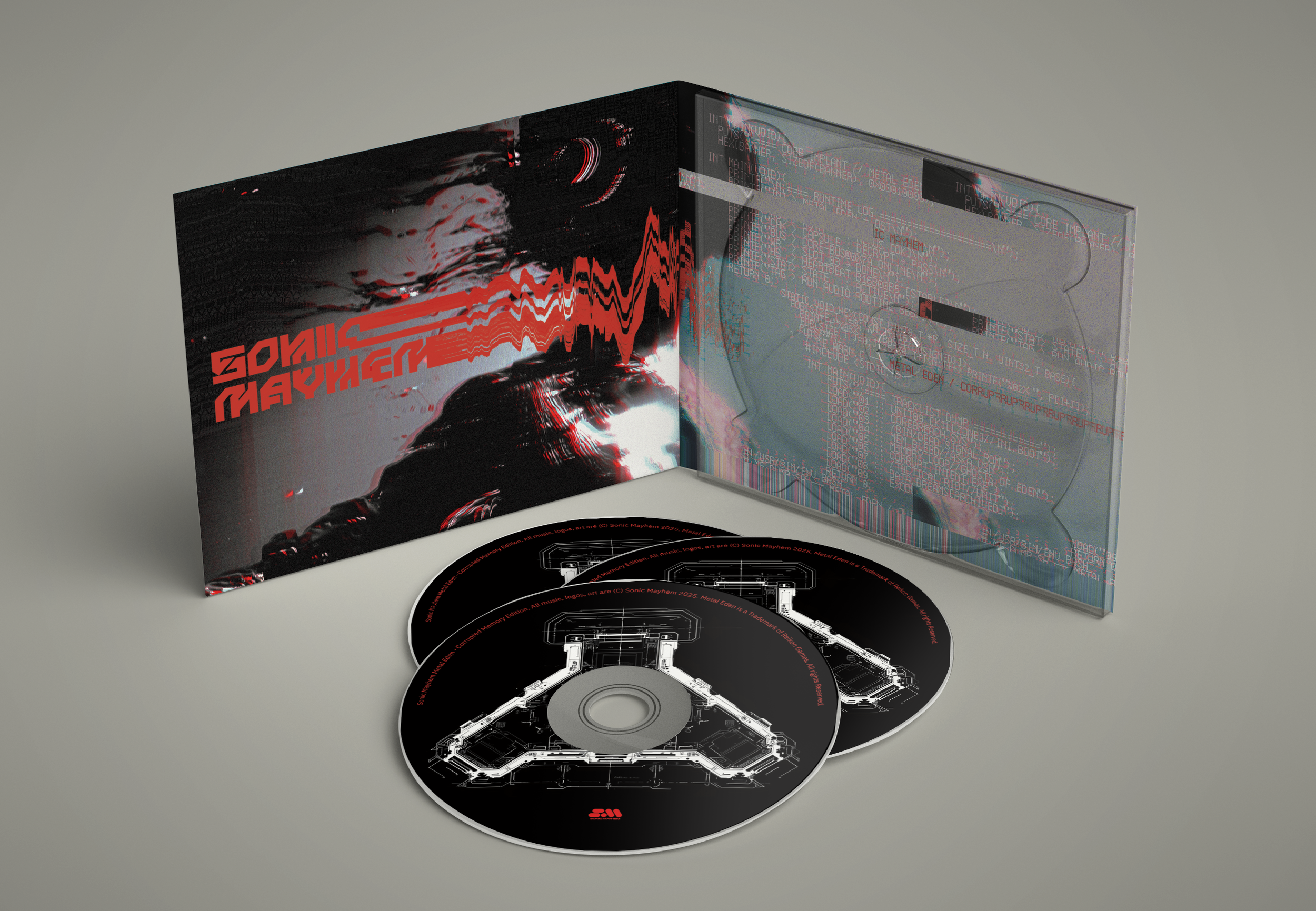 the conc3pt being, clinical clean on the outside, once you upon it up, the corruption takes over and the disk features a ‘core’ like design as it was in metal eden with the cores carrying the human consciousness. Underneath the disk is real glitched 