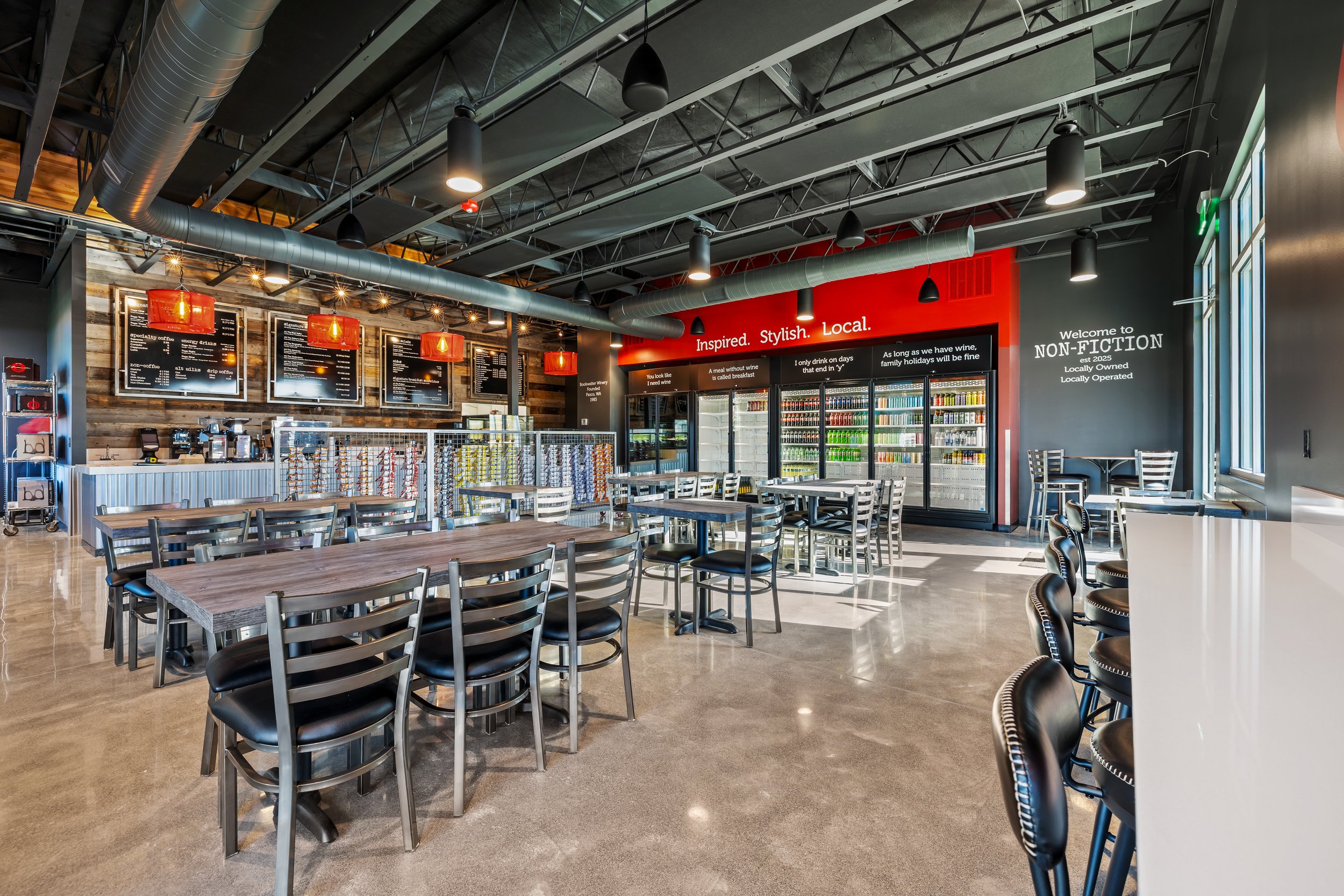 Inside of the restaurant with seating and ordering counter