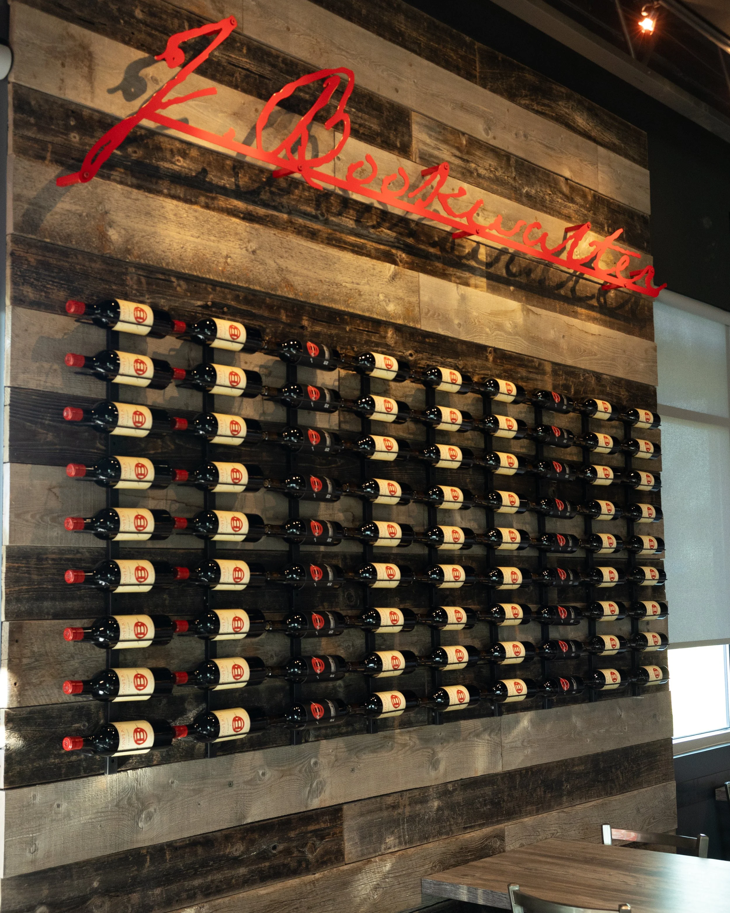 Wall of Bookwalter wine bottles