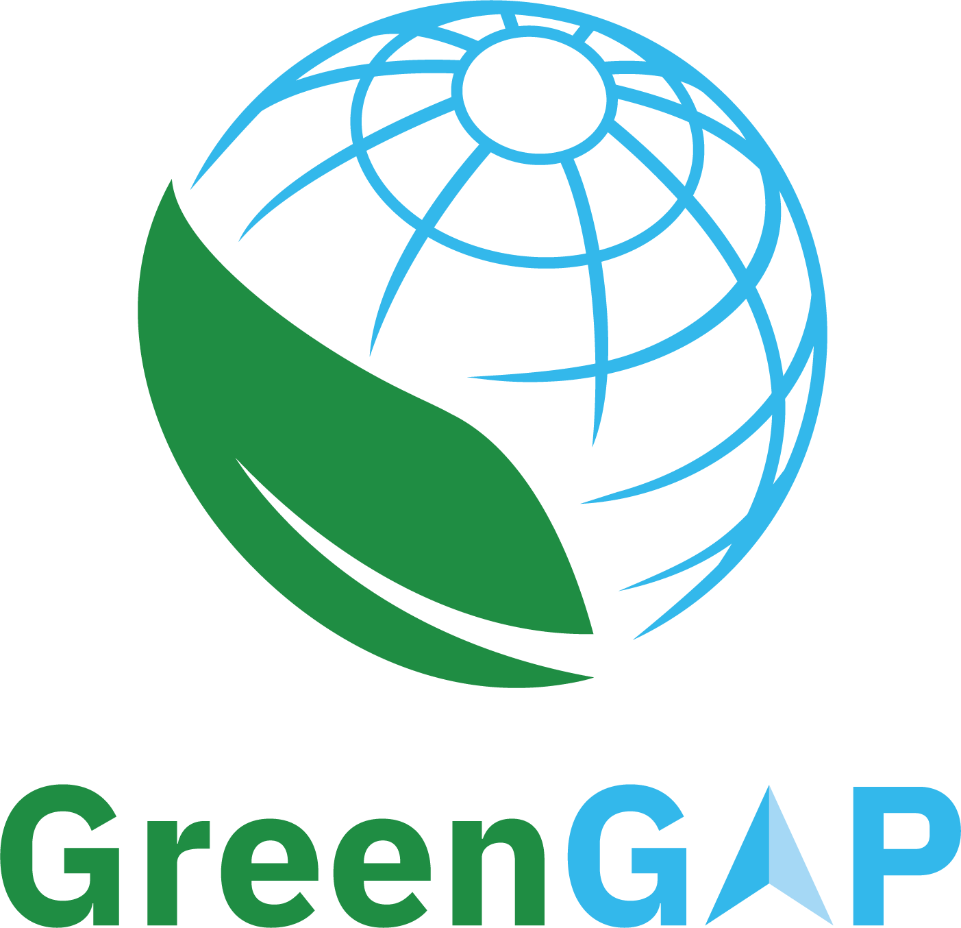 Logo of GreenGAP featuring a globe with latitude and longitude lines and a green leaf, with the text "GreenGAP" below it.