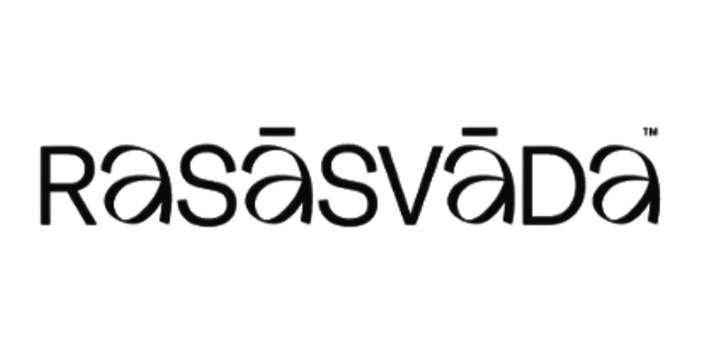The logo of Rasāsvāda in black text with a purple line above the right part of the word.