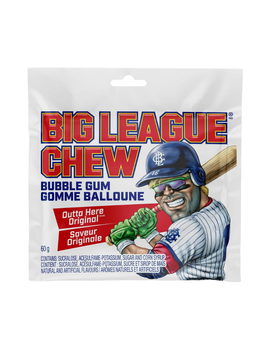 Big League Chew Bubble Gum, Shredded Bubblegum in a Stay Fresh Pouch, Soft Shredded Chewing Gum, Outta' Here Original Flavour, 2.12oz Pouch, Pack of 12