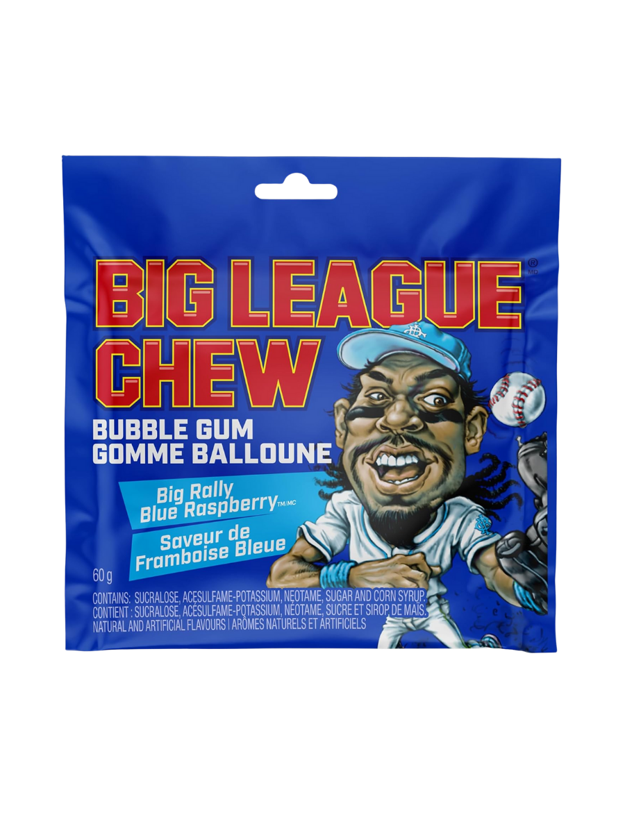 Big League Chew Bubble Gum, Shredded Bubblegum in a Stay Fresh Pouch, Soft Shredded Chewing Gum, Big Rally Blue Raspberry Flavour, 2.12oz Pouch, Pack of 12