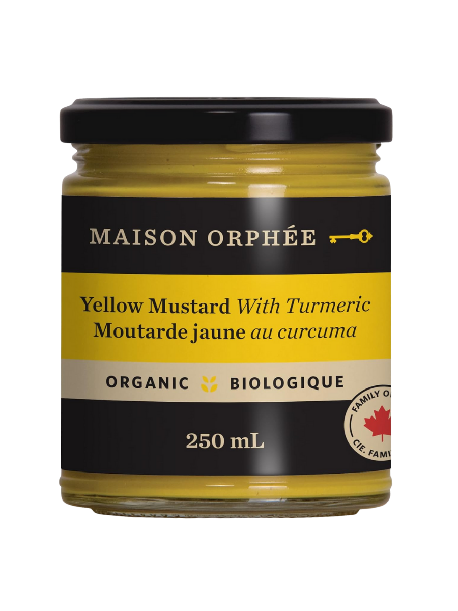 Organic Yellow Mustard with Turmeric, No Preservatives and Artificial Colorings, Gluten Free Condiments, Made in Canada with Low FODMAP Organic Mustard Seed, Moutarde Biologique au Curcuma, 250ml