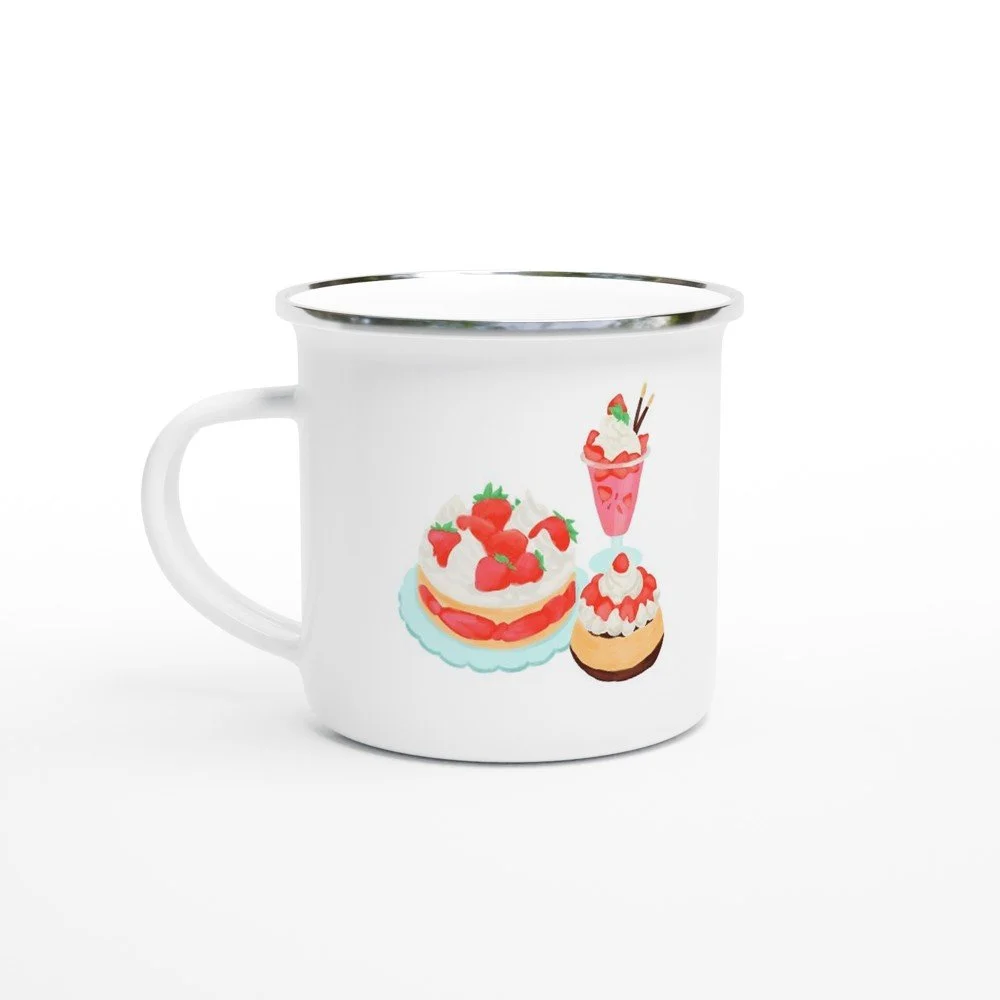 Strawberry Desserts | White 12oz Enamel Mug