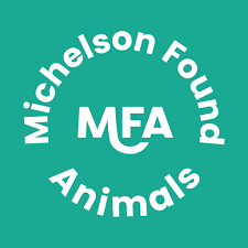 Logo of Michelson Foundation for Animals, featuring white text on a teal background with the words "Michelson Foundation Animals" arranged in a circle around the initials "MFA."