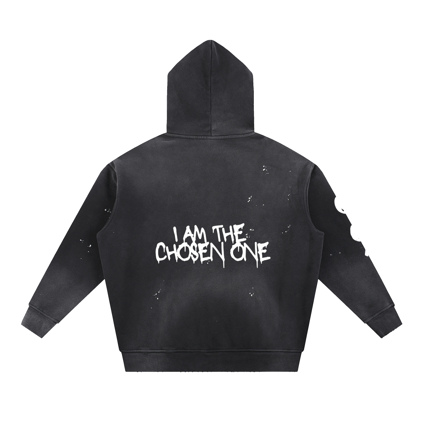 Vintage Washed Frayed Fleece Hoodie "I AM THE CHOSEN ONE"