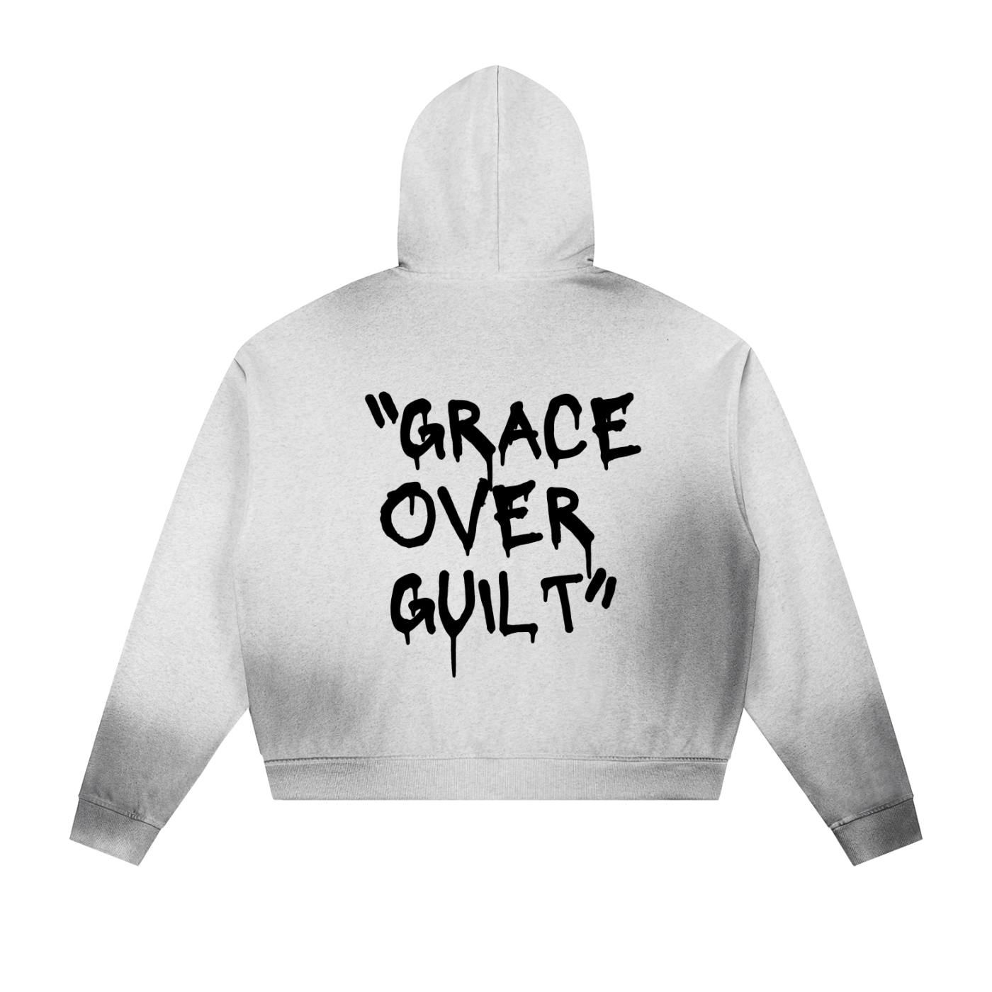 Sun Fade Frayed Raw Edge Fleece Zip Hoodie "GRACE OVER GUILT"