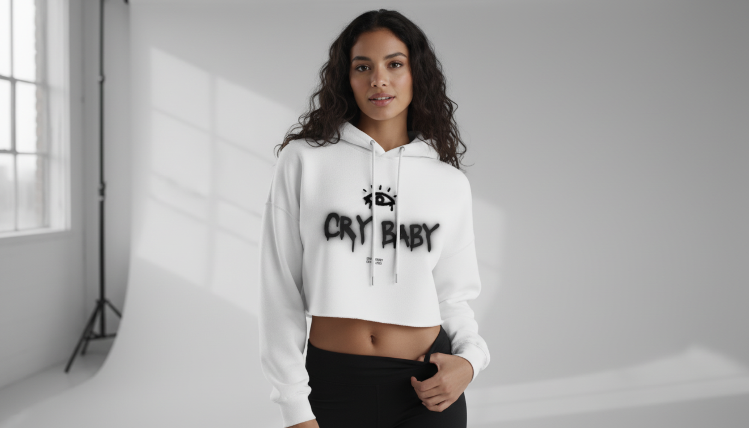 Cropped White Cry Baby Hoodie