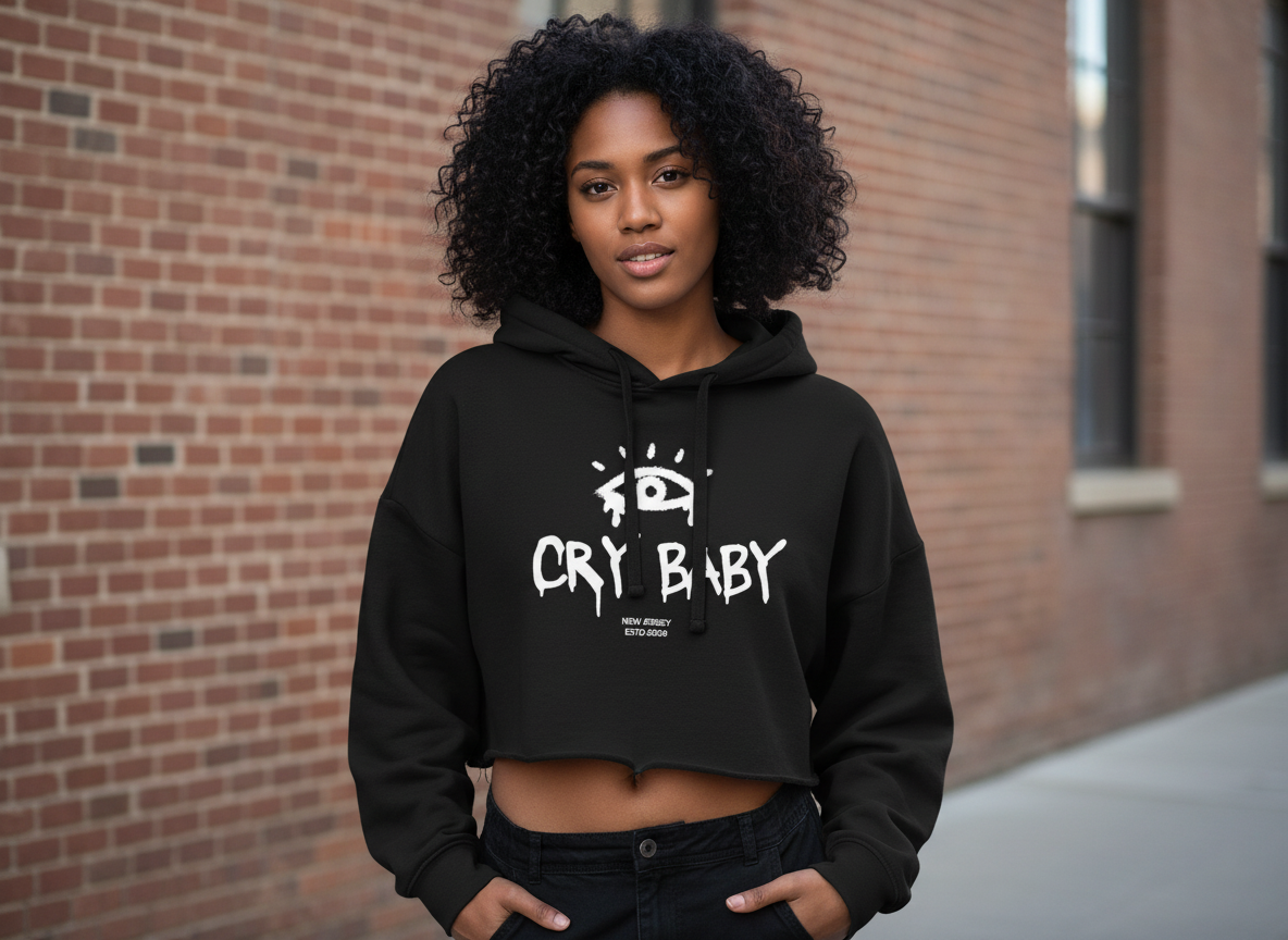 Cropped Black Cry Baby Hoodie