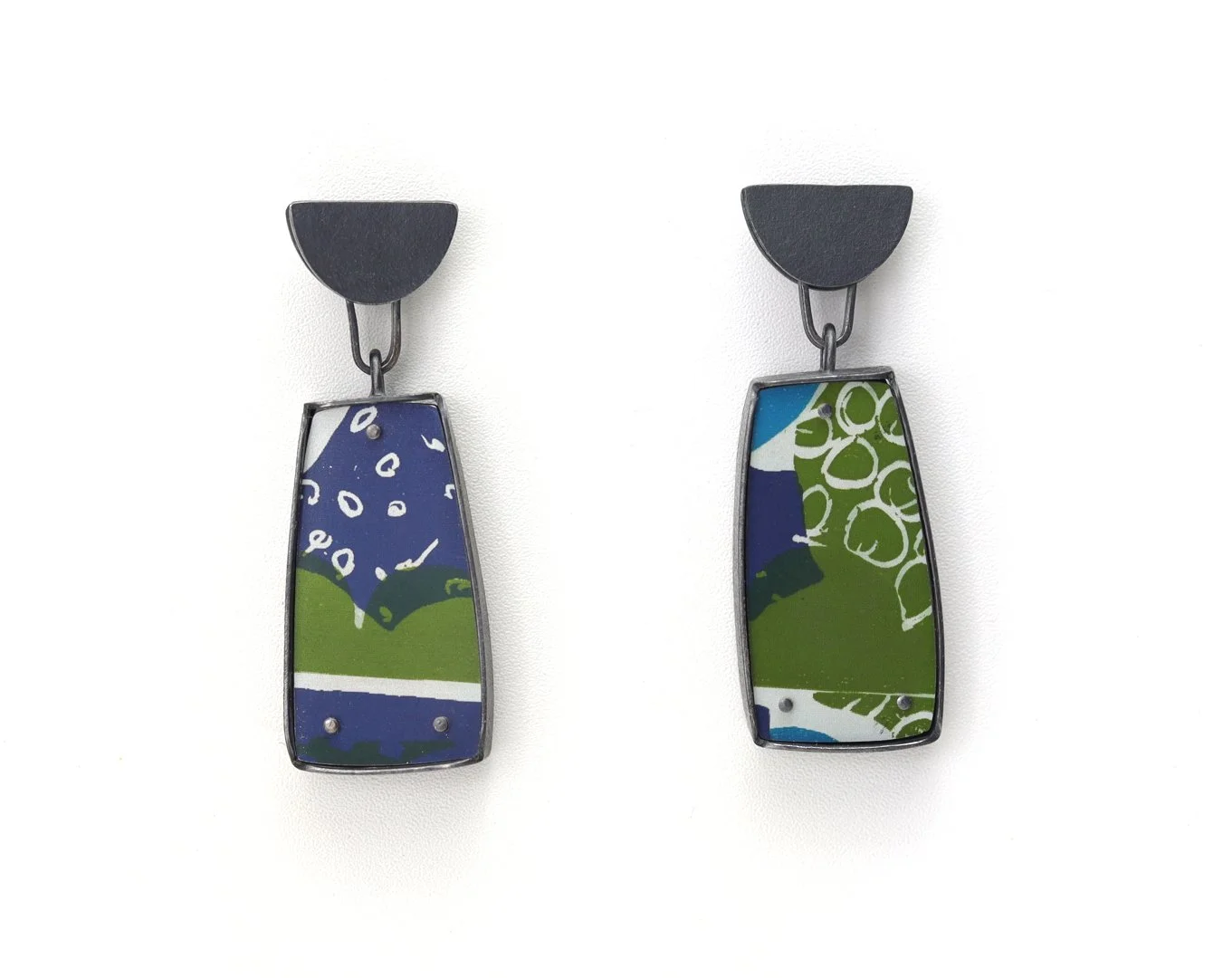 Long Frame Earrings - green and navy