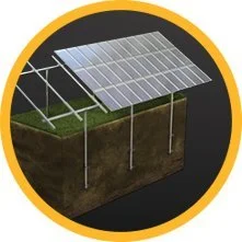 Diagram of a solar panel installation showing solar panels on a support structure over ground.