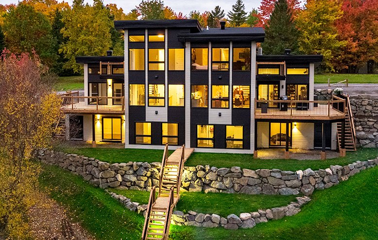 Modern house screw pile foundation installation in Buffalo NY for home construction project in Western New York.