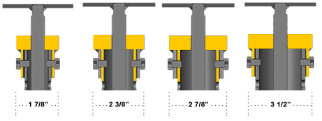 Diagram of electrical conduit fittings with measurements: 1 7/8 inches, 2 3/8 inches, 2 7/8 inches, and 3 1/2 inches.
