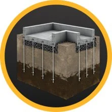 Cross-section illustration of a raised garden bed with metal sides and support stakes in the ground