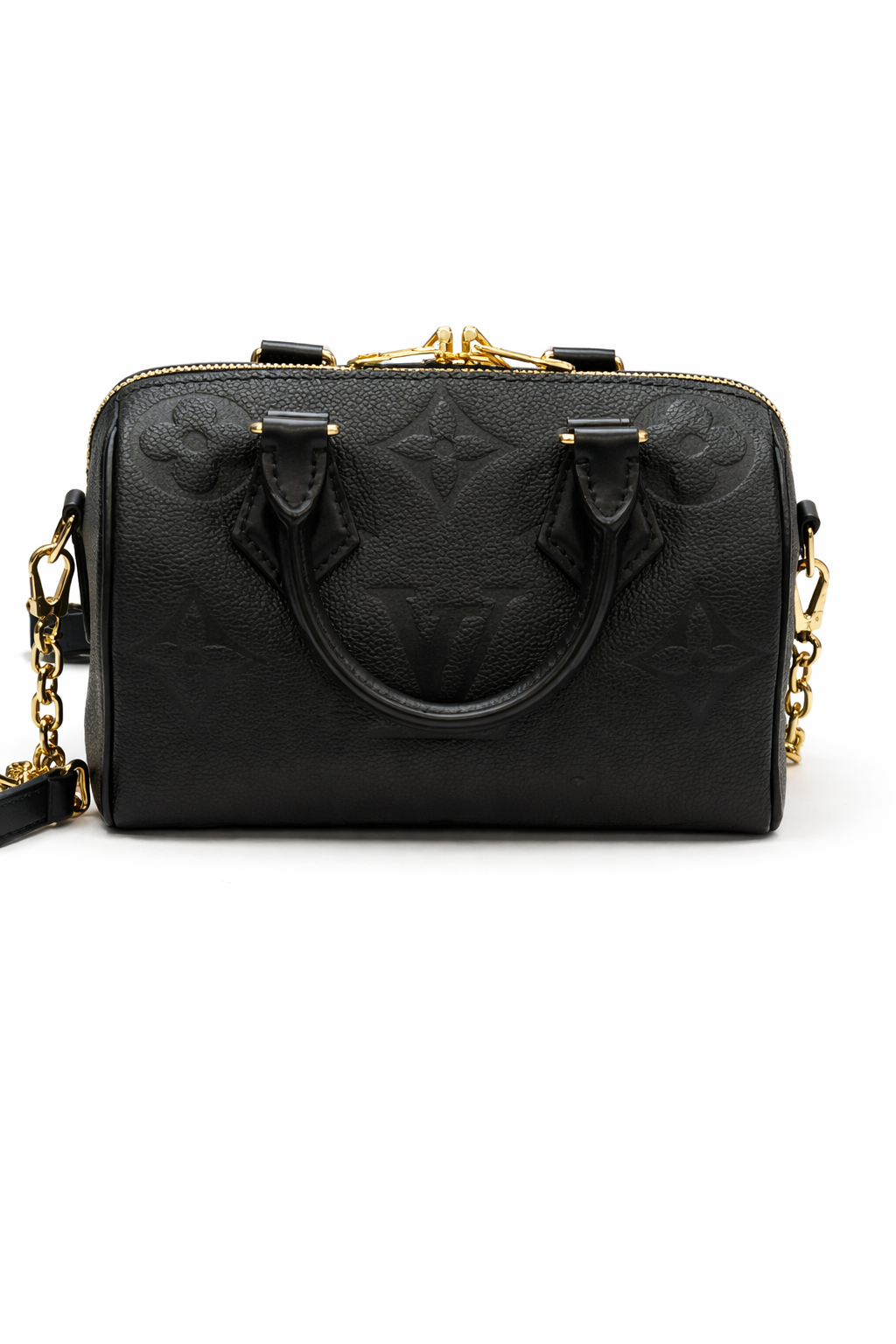 Black Louis Vuitton Empreinte leather handbag with embossed monogram.