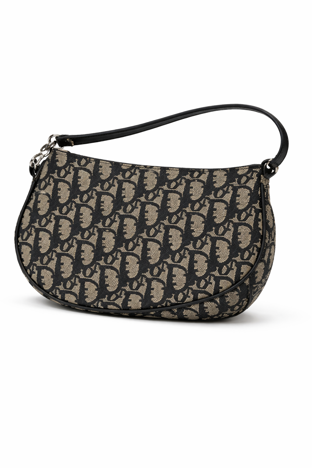 Dior logo canvas shoulder bag with signature monogram pattern.