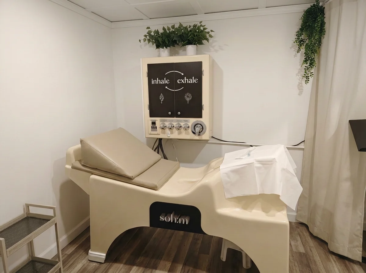 A colon hydrotherapy room with and FDA approved open-system.