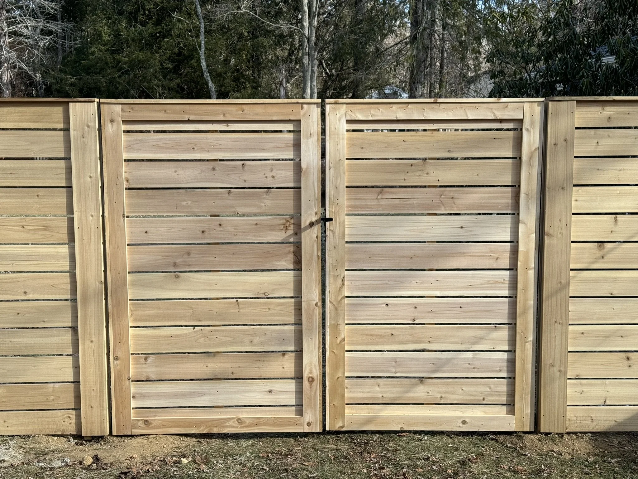 Custom cedar semi-privacy horizontal gates in Redding CT