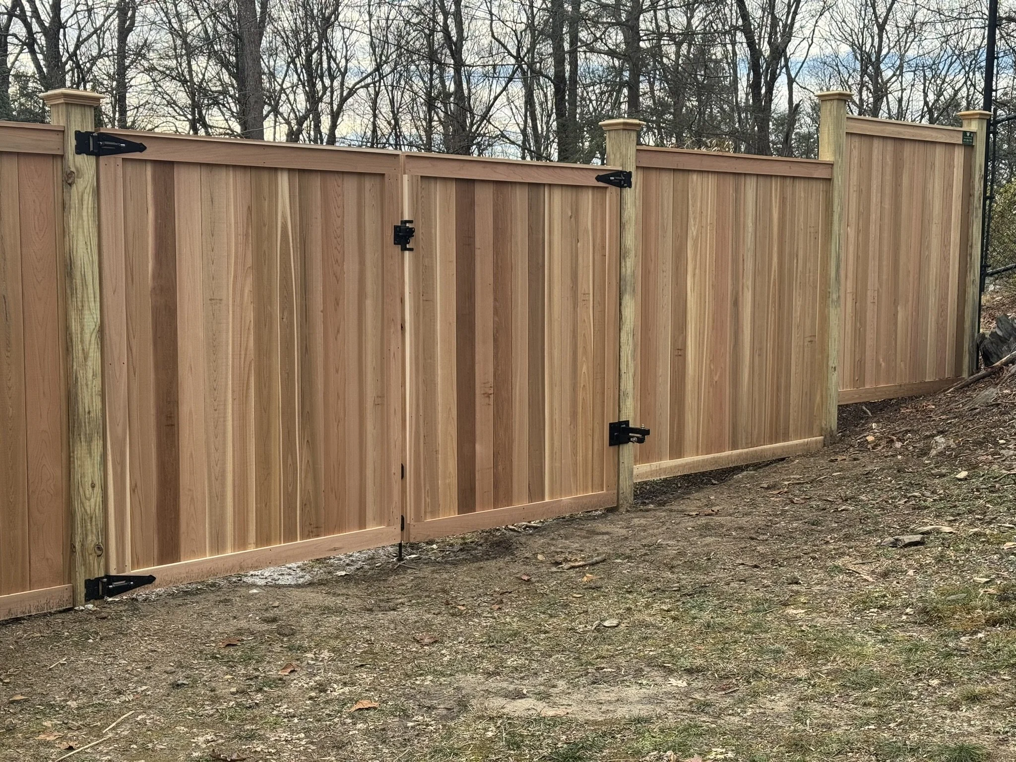 Custom Clear Red Cedar tongue and groove privacy gates in Redding CT