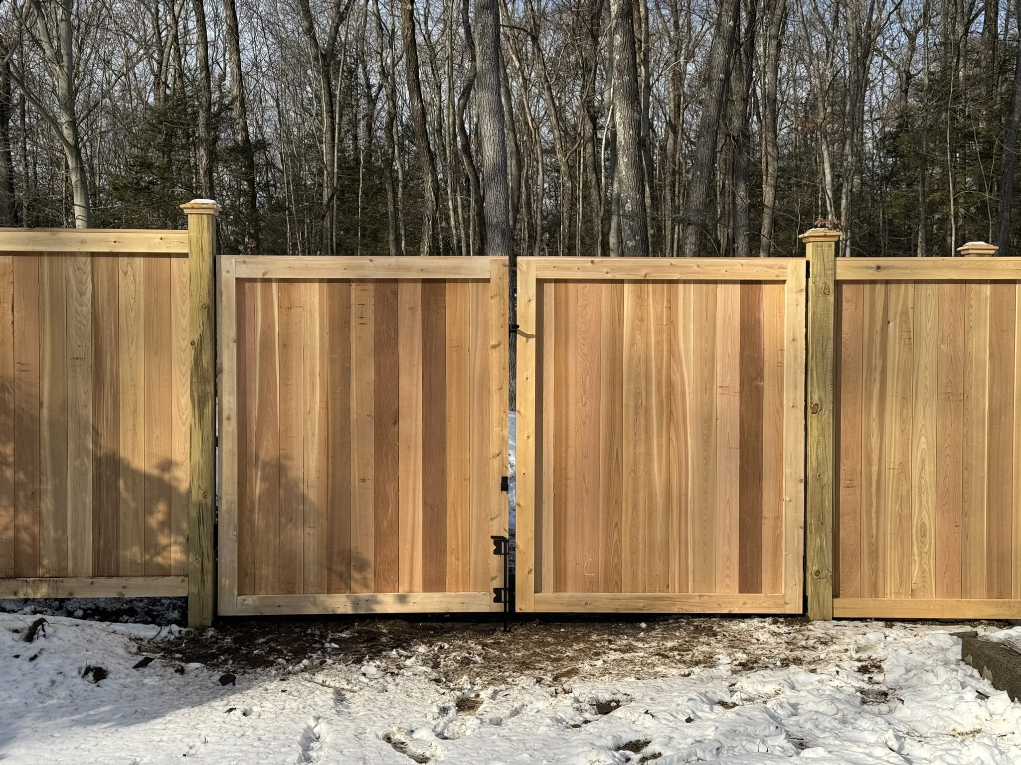 Custom Clear Red Cedar tongue and groove privacy gates in Redding CT