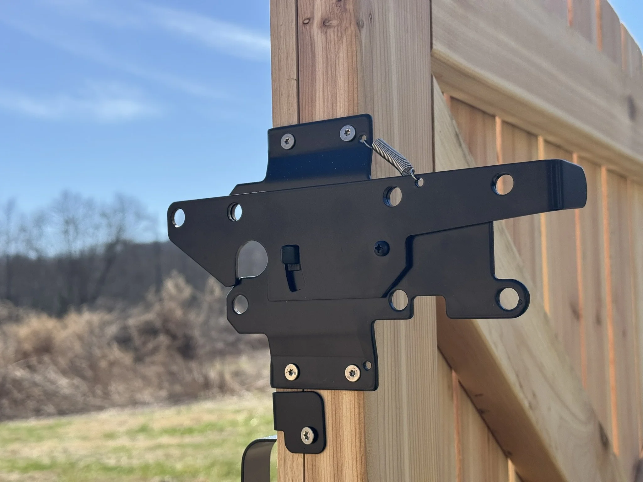 Custom cedar post and rail gate hardware in Newtown CT