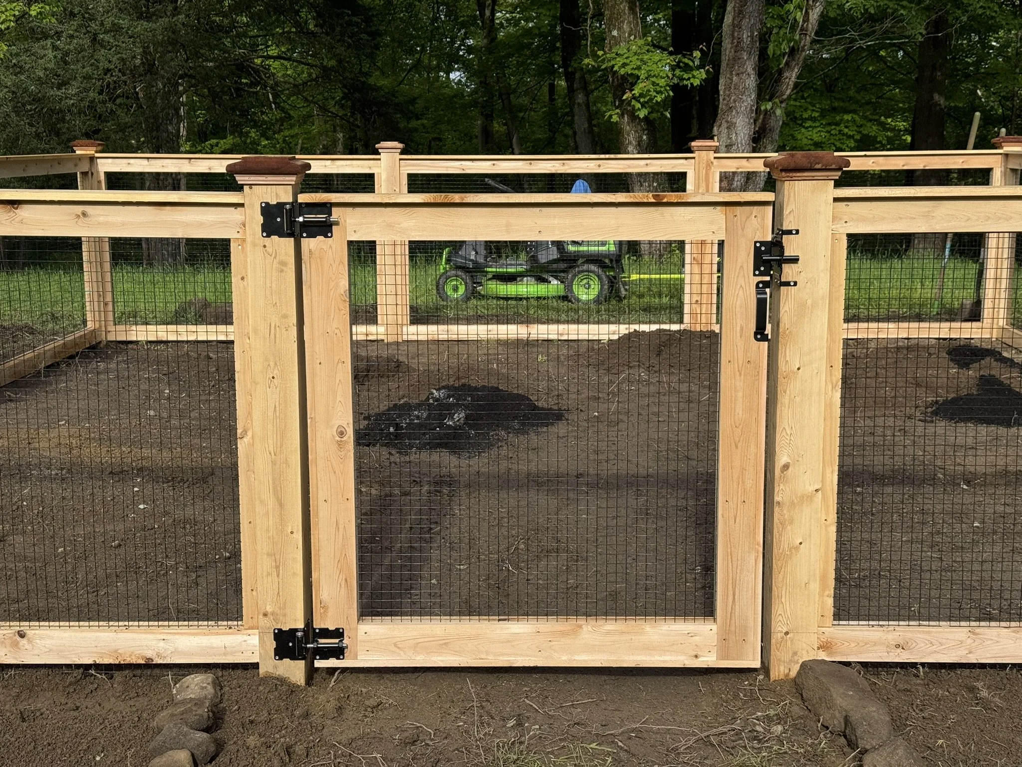 Cedar picture frame gate garden enclosure in Ridgefield, CT.