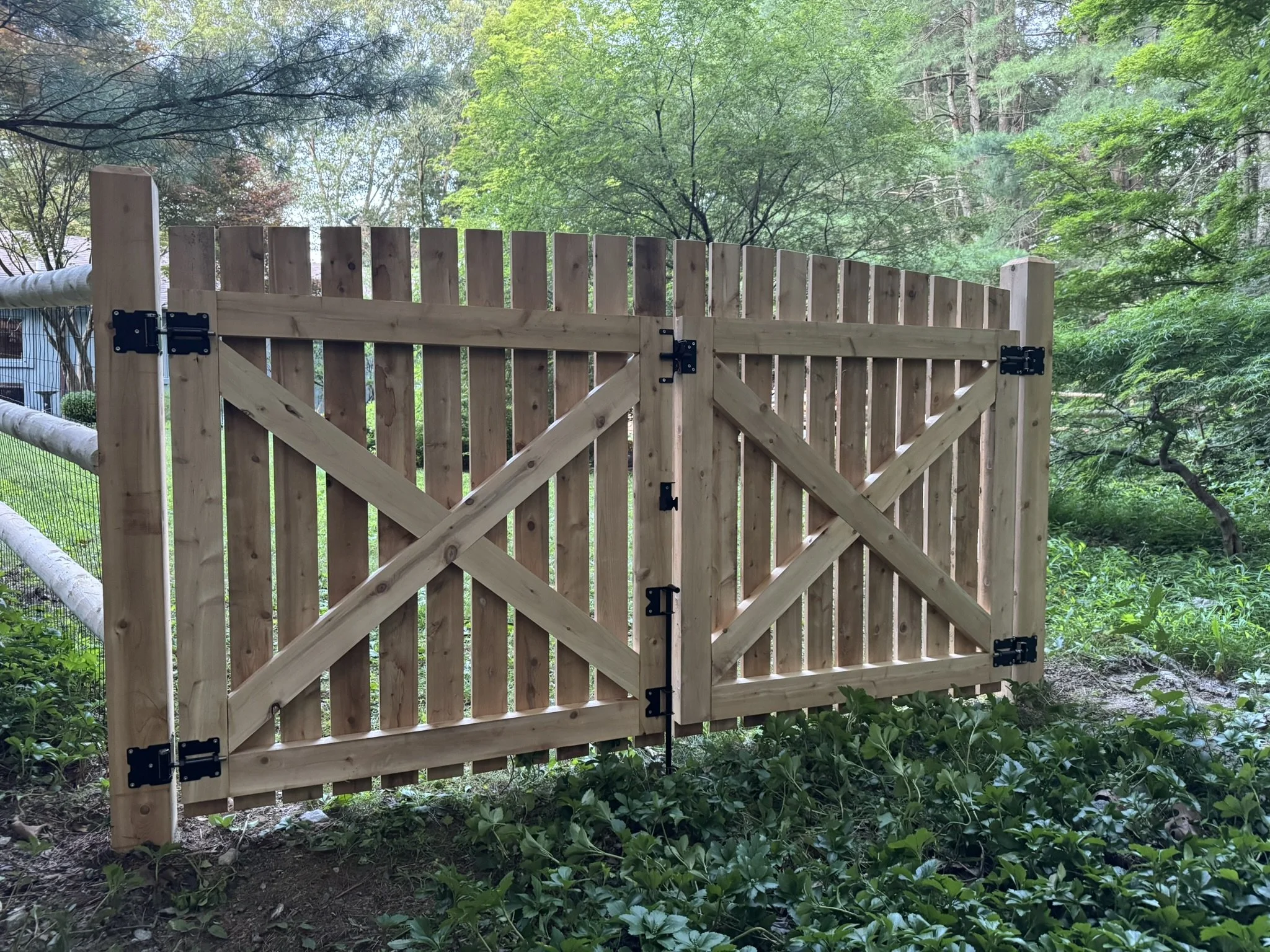 Custom cedar post and rail gates in Sandy Hook CT