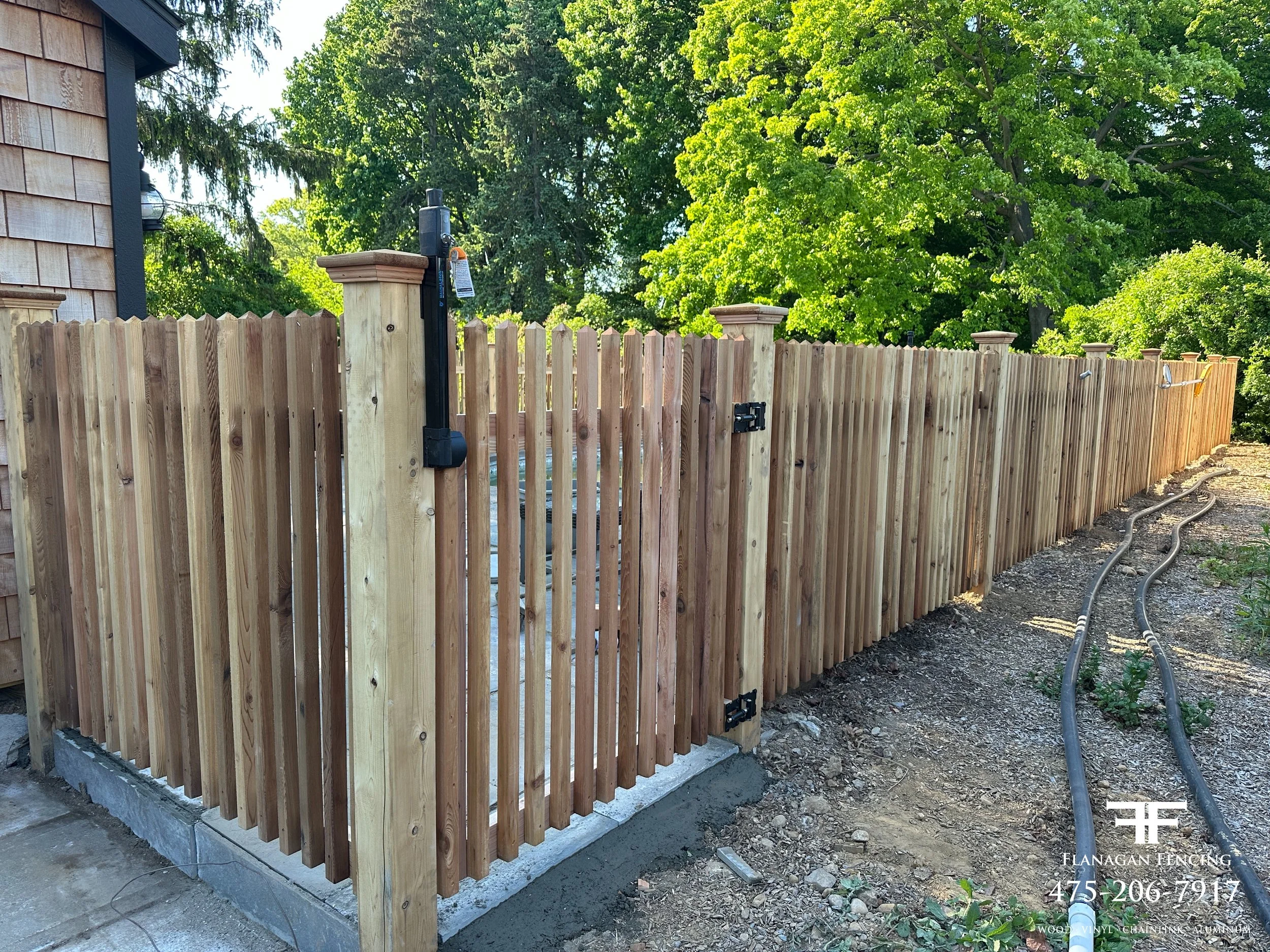 Custom Victorian picket cedar fence installed in Stratford, CT