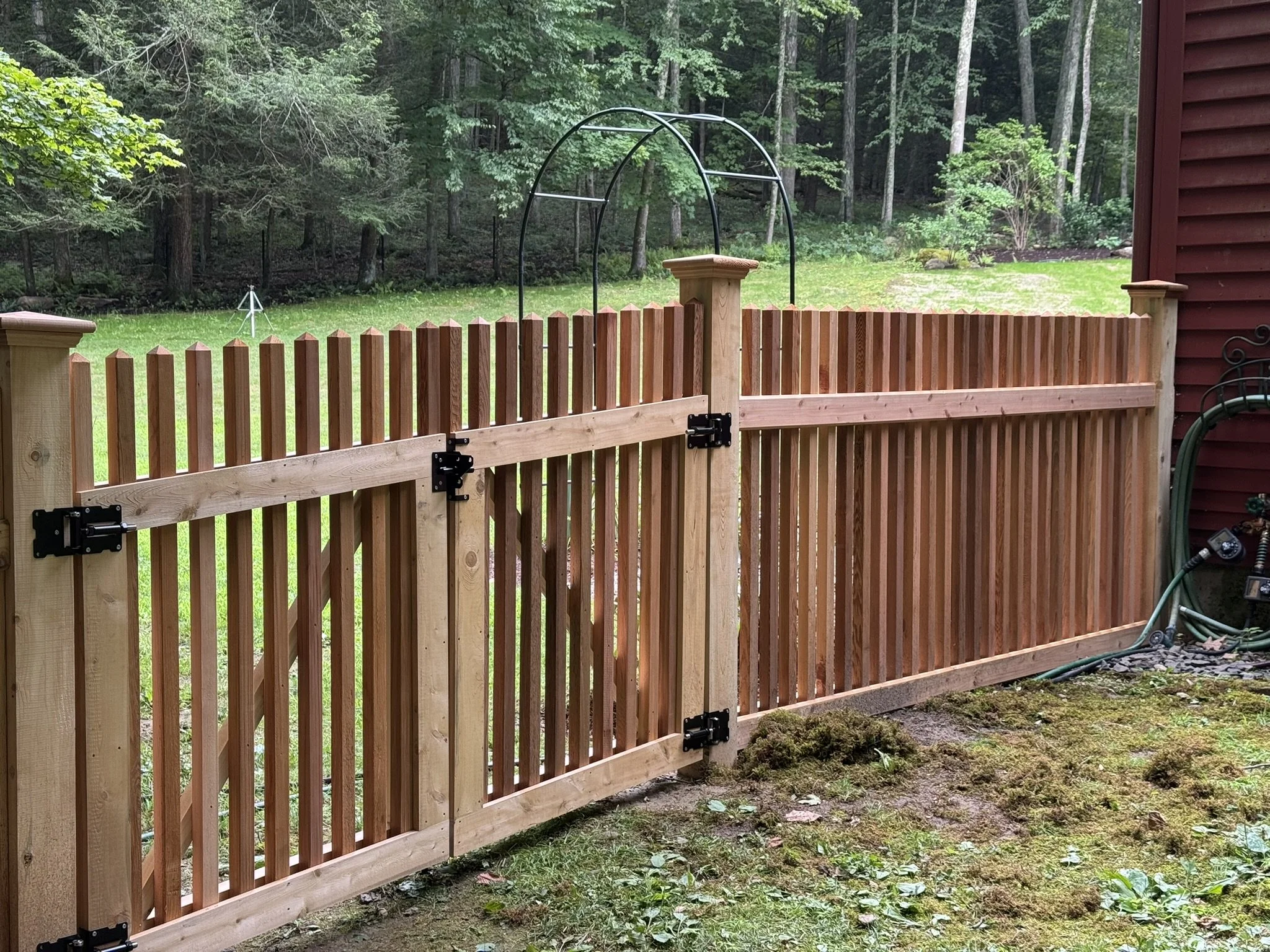 Custom Racked cedar picket gates built to grade in Roxbury CT